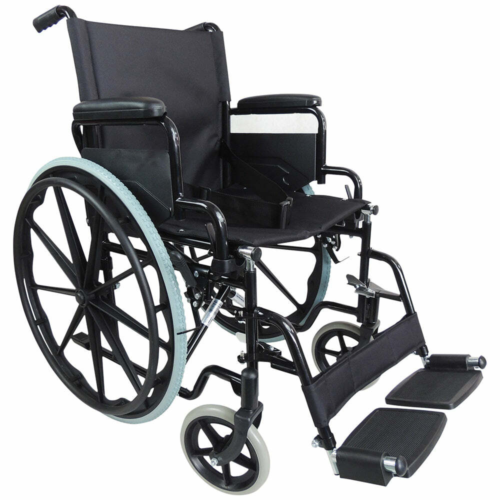 Lightweight Self Propelled Steel Transit Wheelchair - Foldable Design - Black