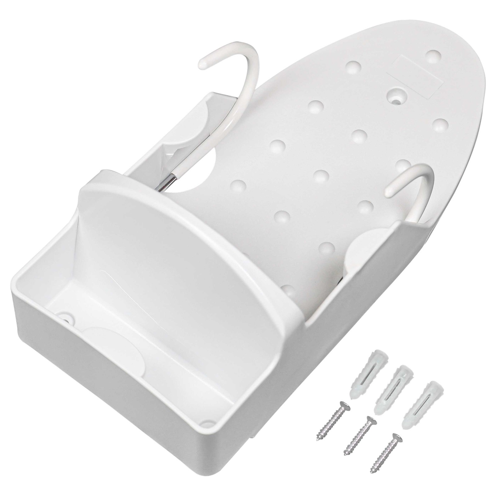 Wall Mounted Hanging Holder Rack with Hooks for Ironing Board Steam Iron white