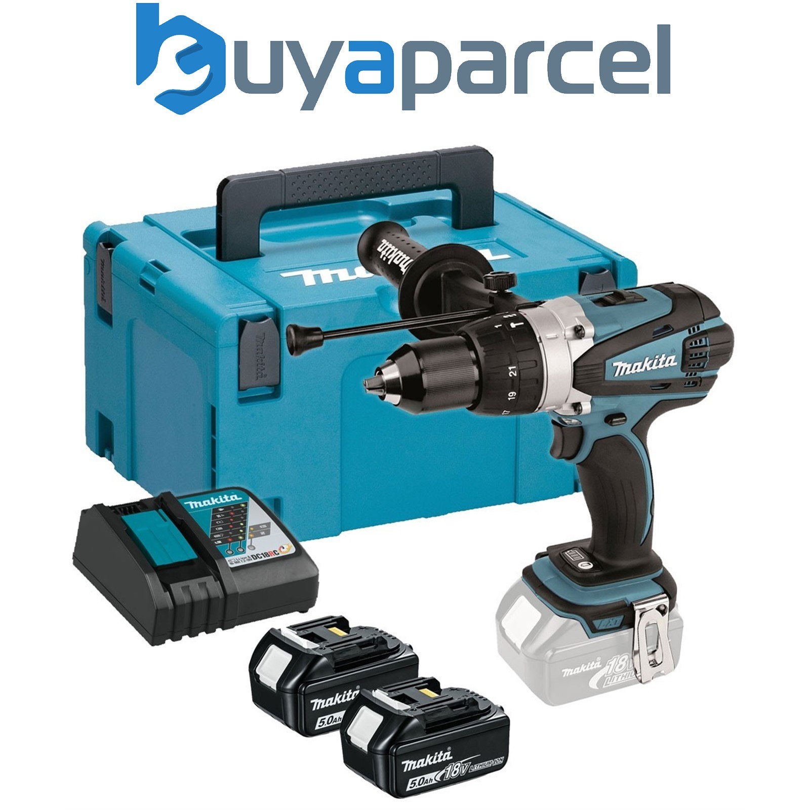 Makita DHP458RTJ LXT 18v Combi Hammer Drill + 2 x 5.0ah Batts + Makpac
