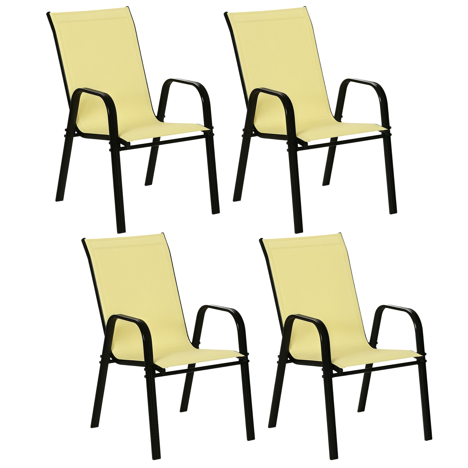Outsunny Set of 4 Garden Dining Chair Set Outdoor w/ High Back Armrest Beige
