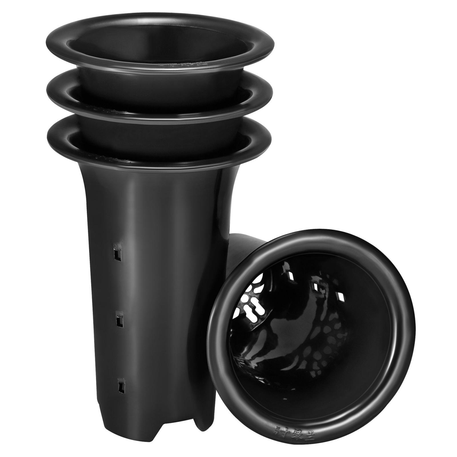 4pcs 6" Plastic Orchid Pot with Holes Garden Flower Plant Container, Black