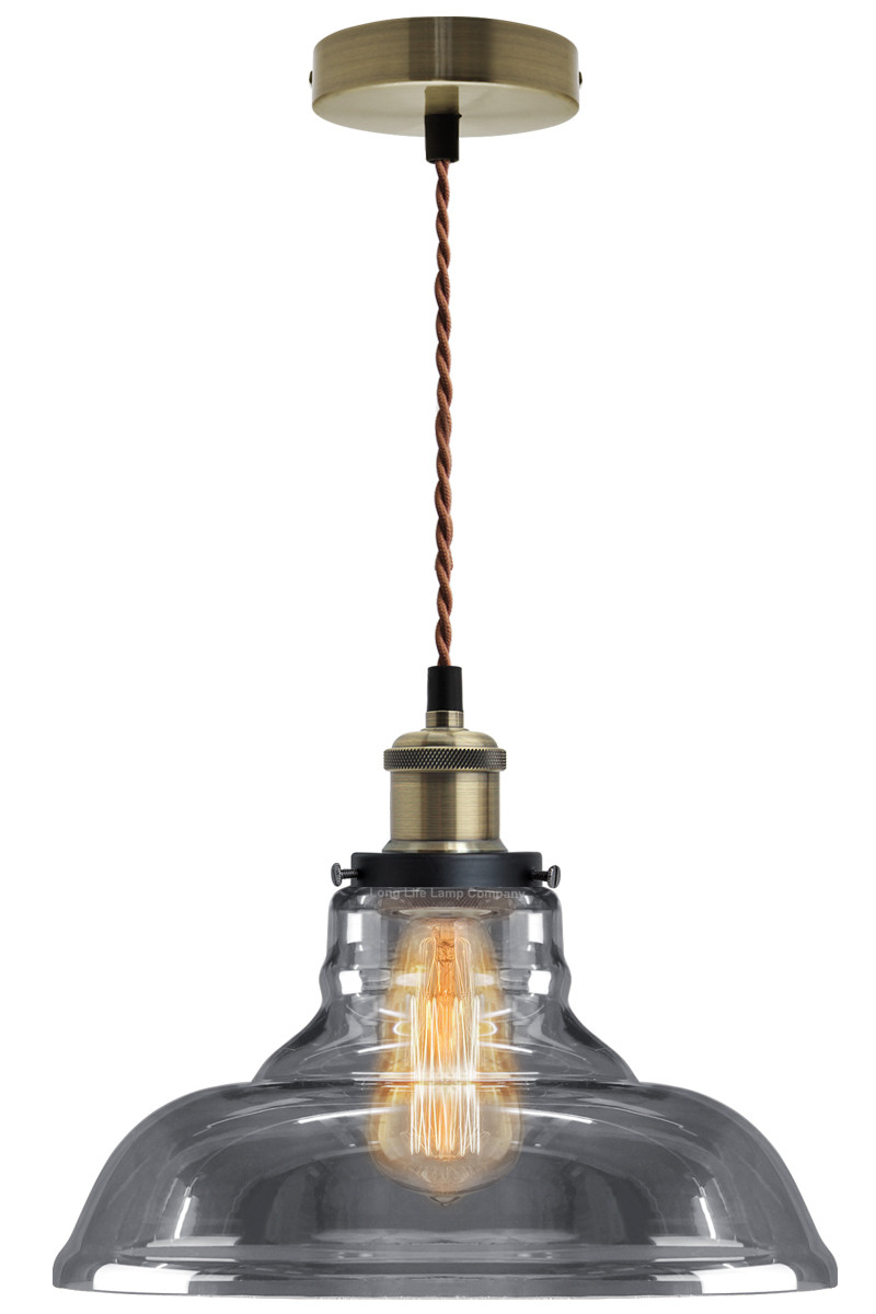Vintage Smoked Glass Shade Chandelier Pendant Ceiling Home Pub Diner Light M0091