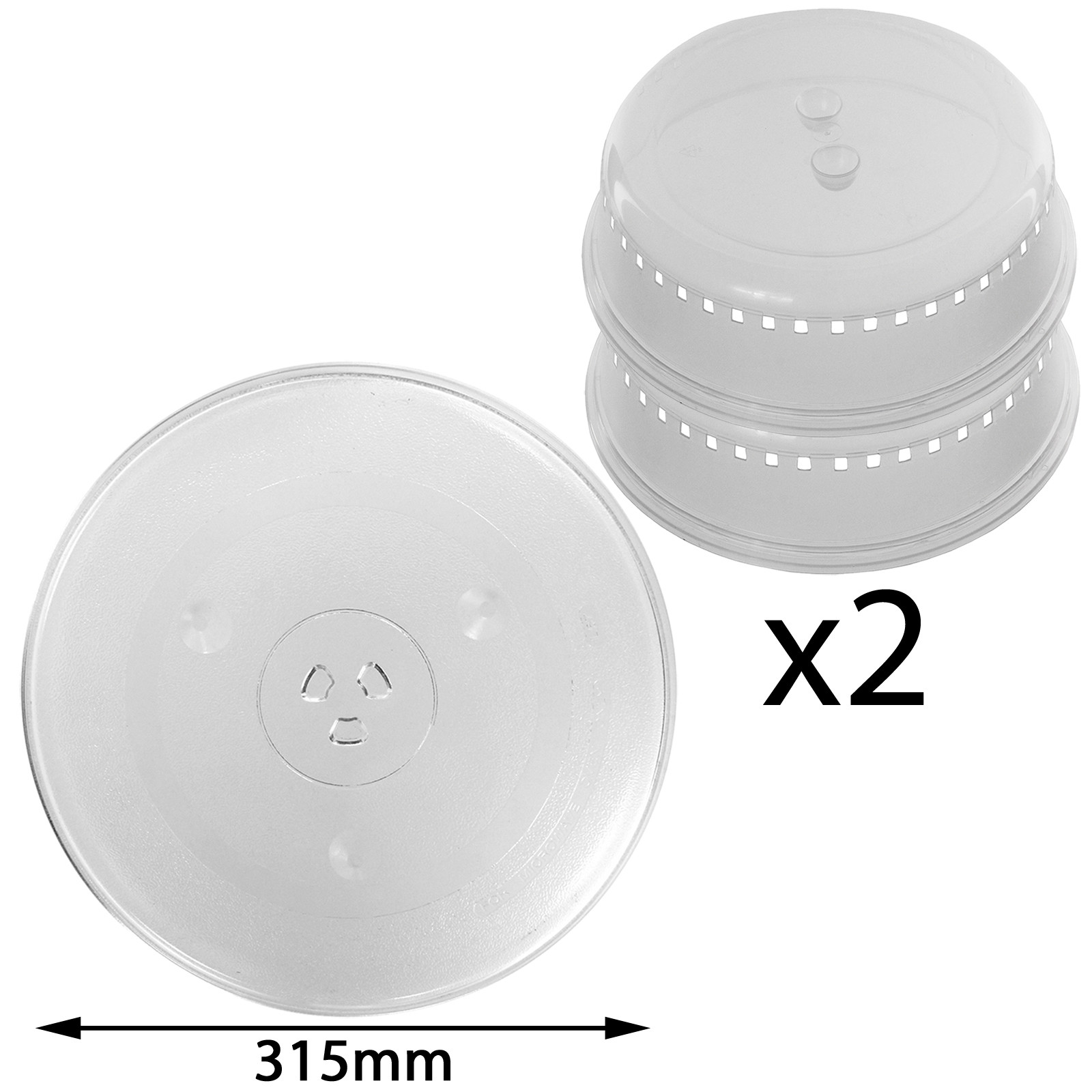 UNIVERSAL 315mm Diameter Microwave Plate Glass Turntable Dish 31.5cm + Cover x 2