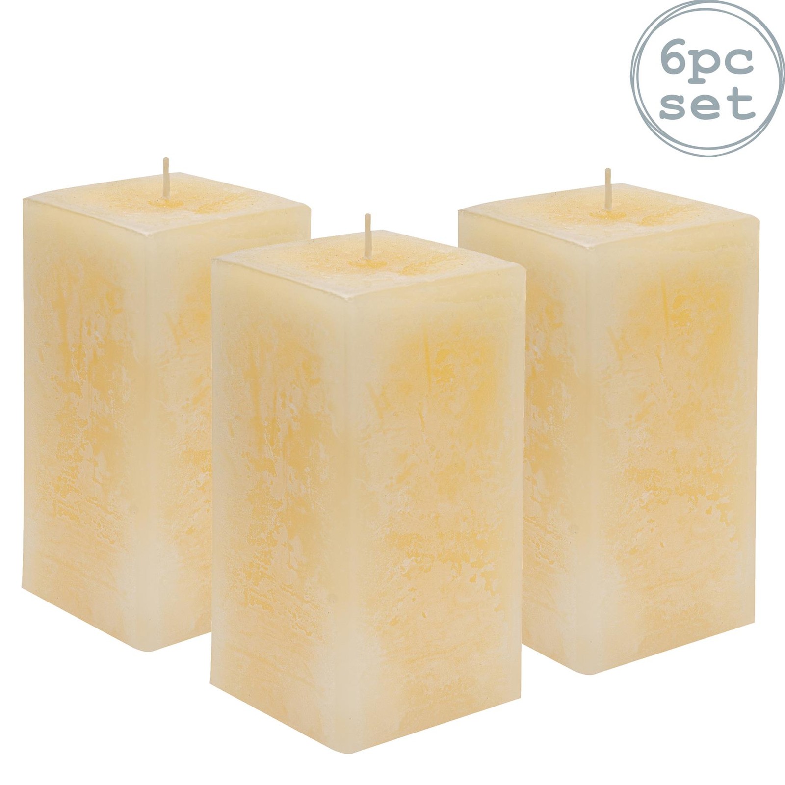 6x Square Vanilla Pillar Candles Large Scented Single Wick 90 Hours Cream