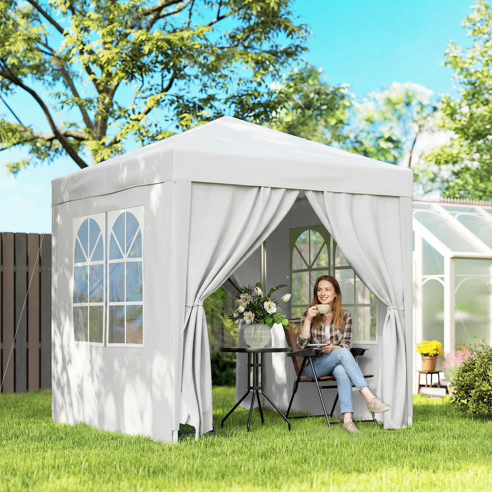 2m x 2m Garden Heavy Duty Pop Up Gazebo Marquee Party Tent Canopy White