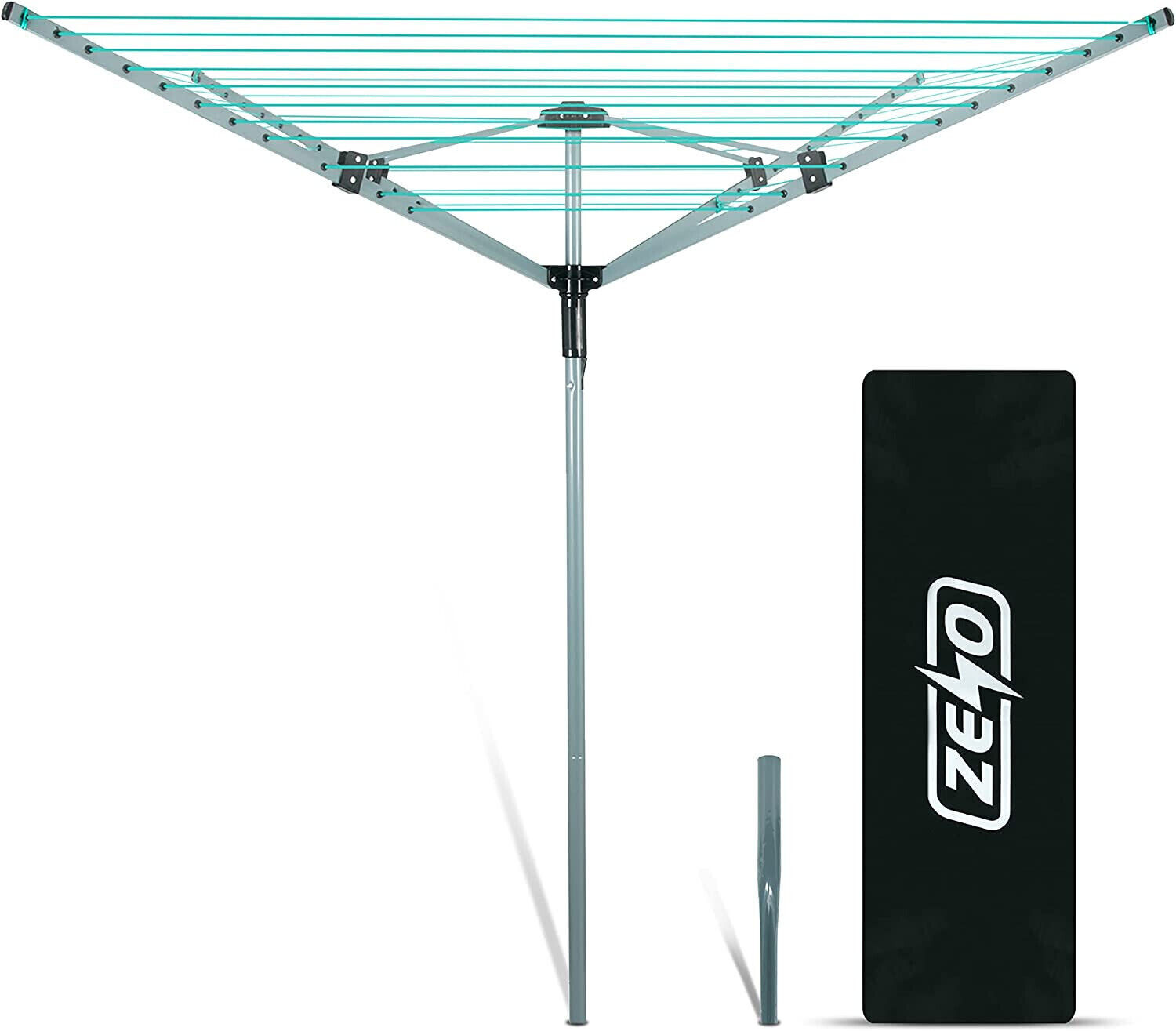 4 ARM ROTARY GARDEN WASHING LINE CLOTHES AIRER DRYER OUTDOOR FREE COVER SPIKE