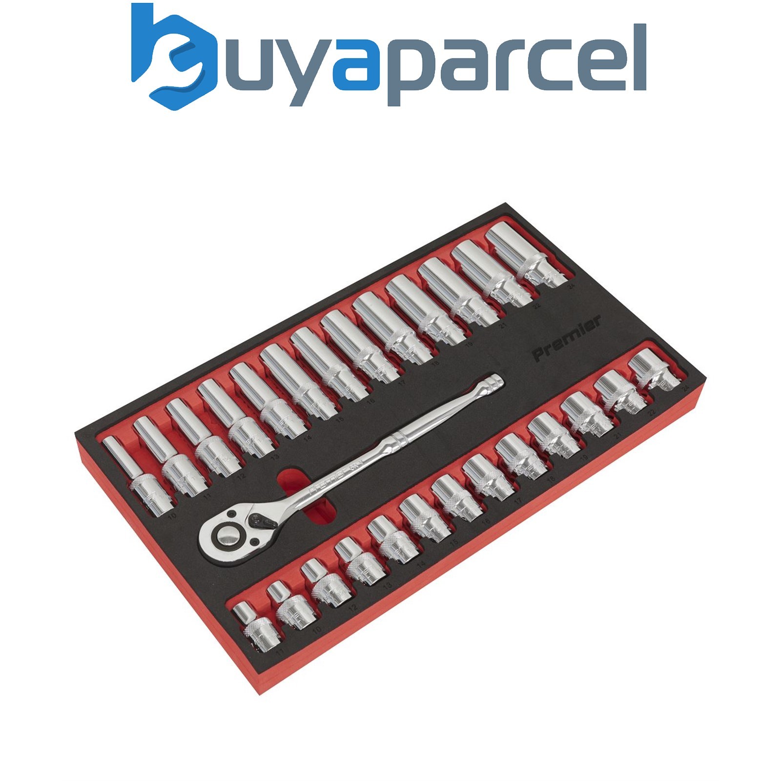 Sealey AK66723 Premier Ratchet Wrench & Socket Set 1/2"Sq Drive 27pc