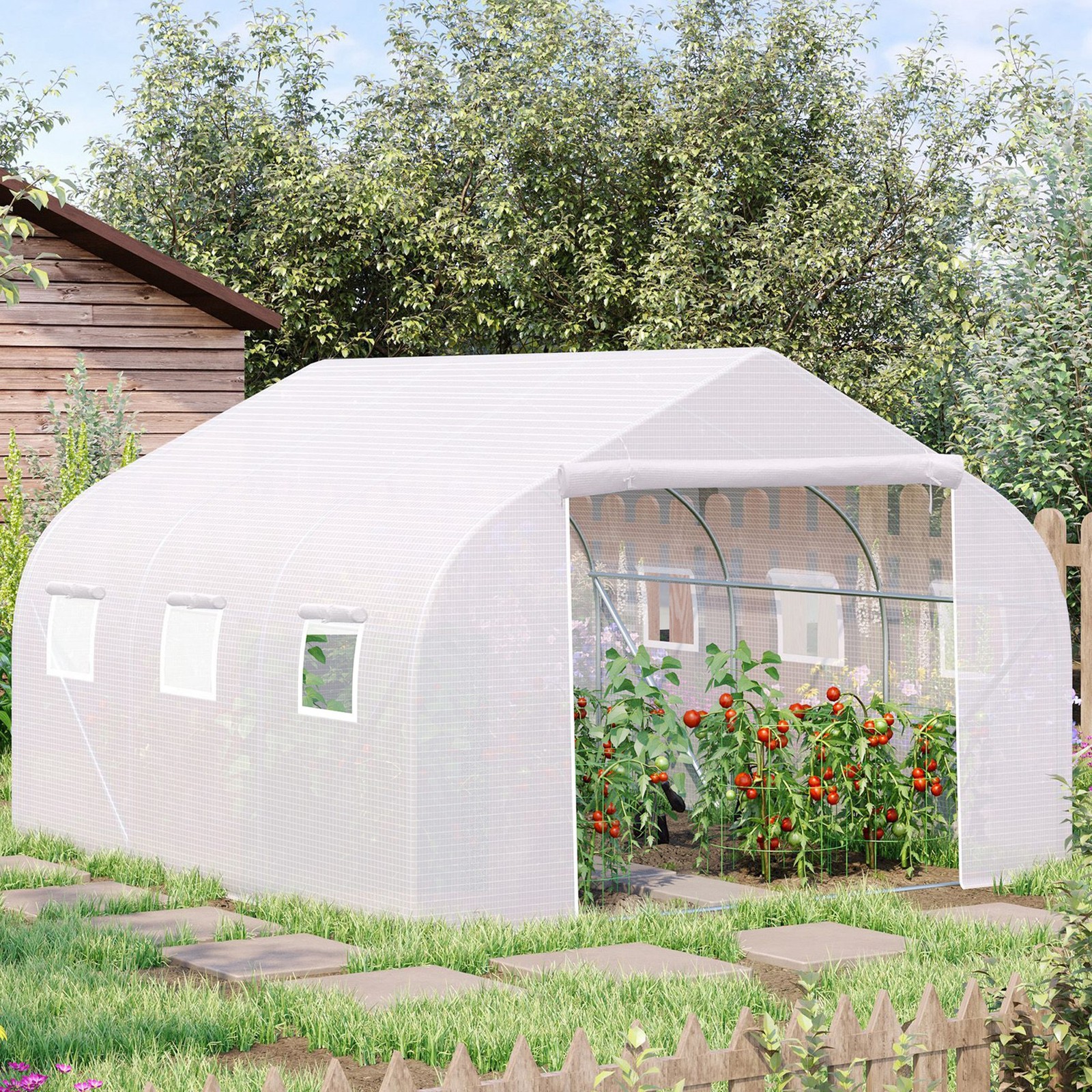 Walk-In Polytunnel Greenhouse Garden Growhouse w/ Roll Up Door 3.5 x 3 x 2 m