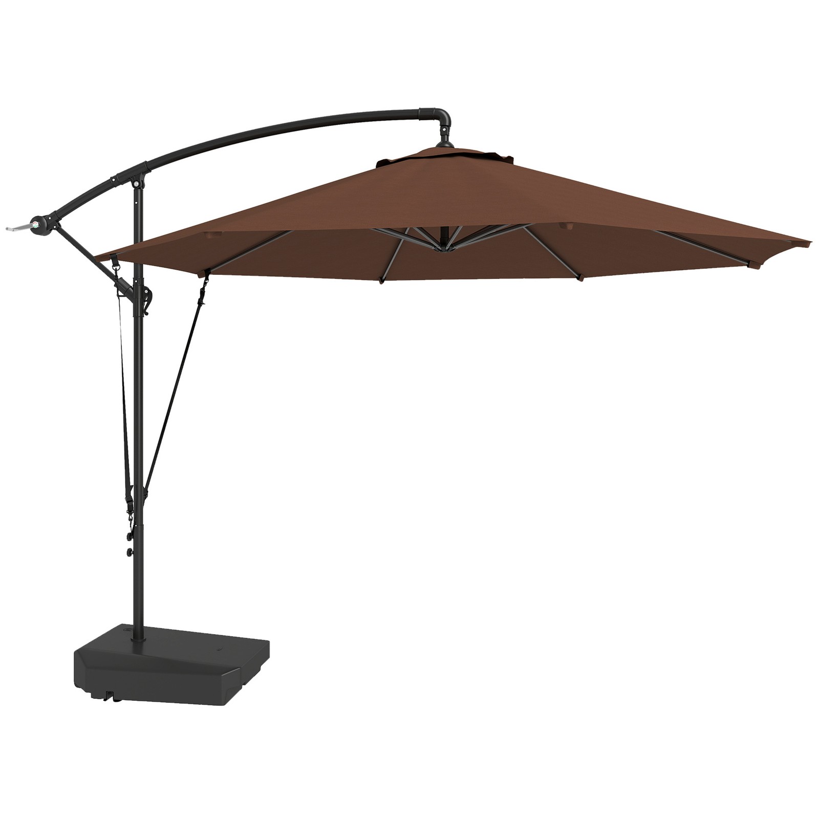 Outsunny Garden Cantilever Parasol with Cover Weighted Base Wind Strap Brown