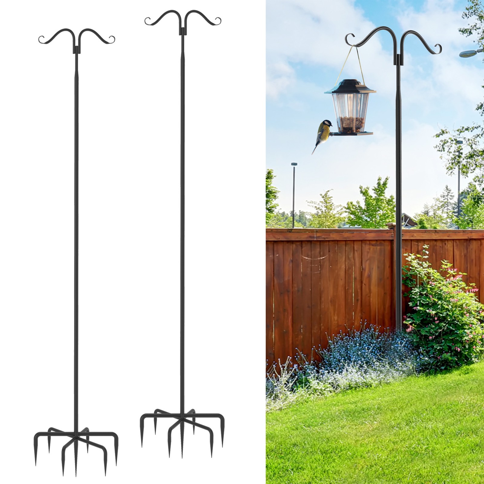 2x Tall Shepherd-Hooks Adjustable Height Garden Stake Hanger Plant Flower Decor
