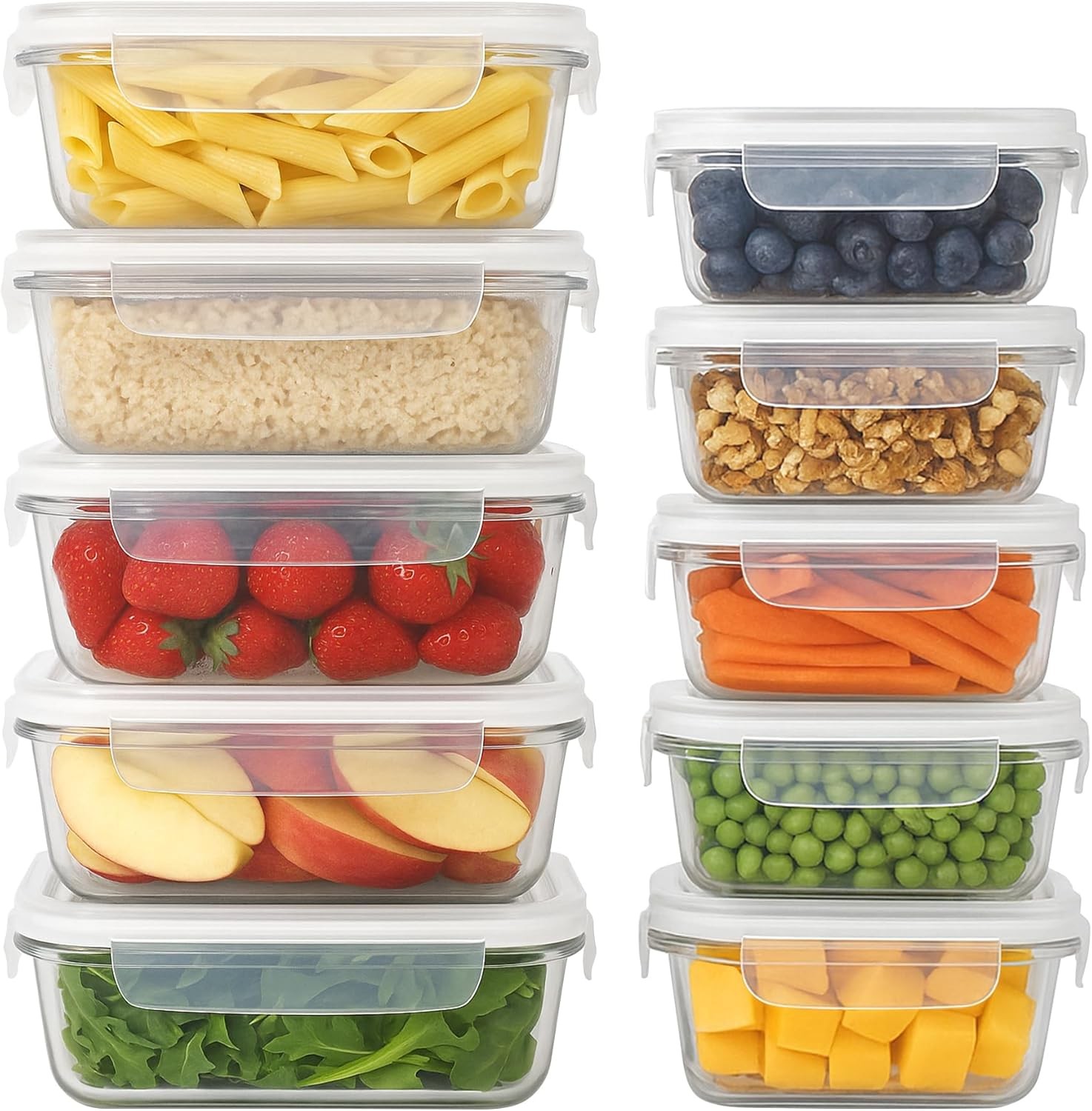 Harbour Housewares Glass Containers with Airtight Lids - 10 Pack - 2 Sizes (104