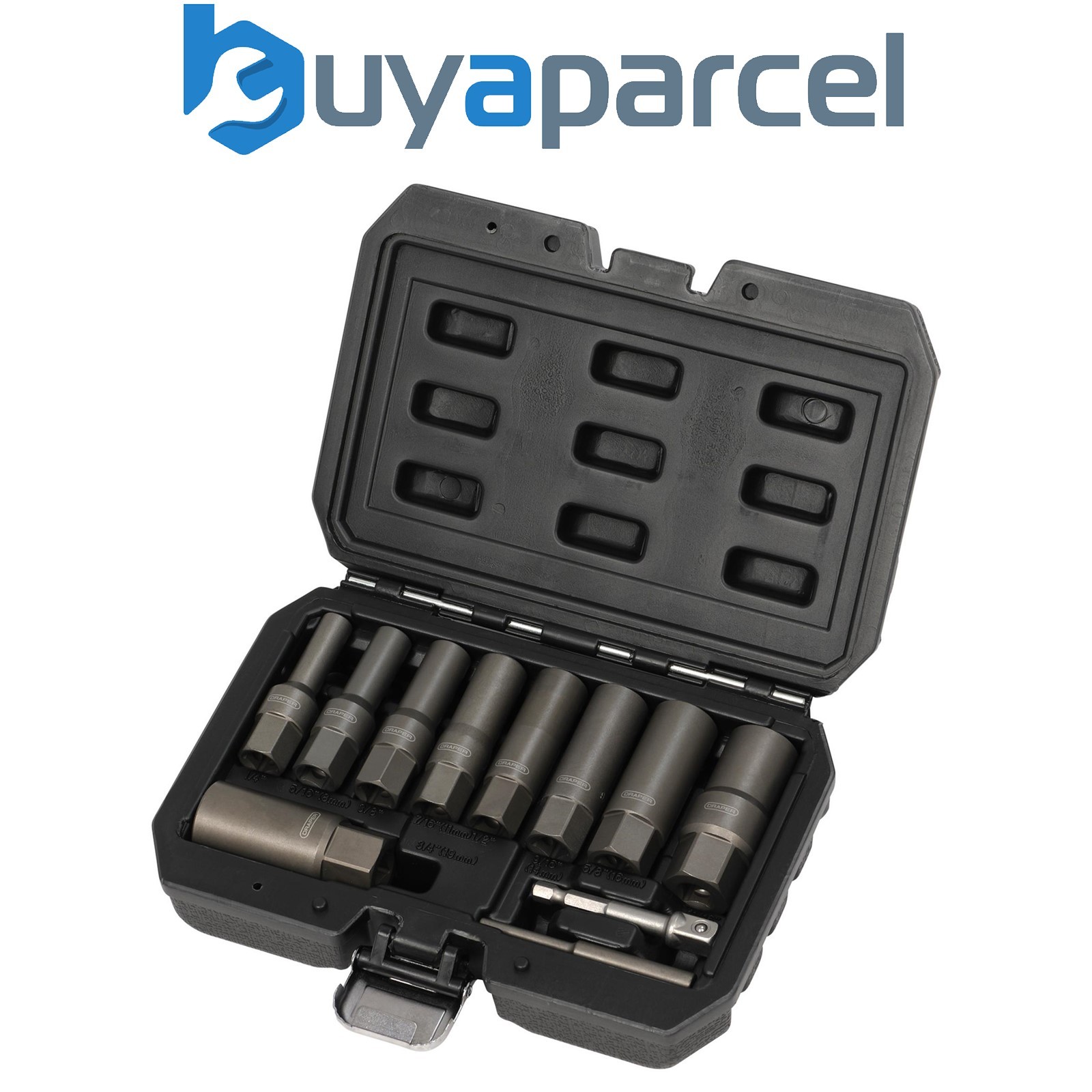 Draper 28197 Spiral Type Deep Bolt Extractor Set, 3/8" Sq. Dr. (11 Piece)