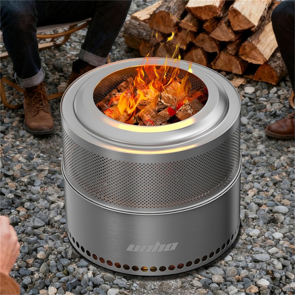 Stainless Steel Smokeless Fire Pit Portable Safe Burner Fireplaces Stove Outdoor
