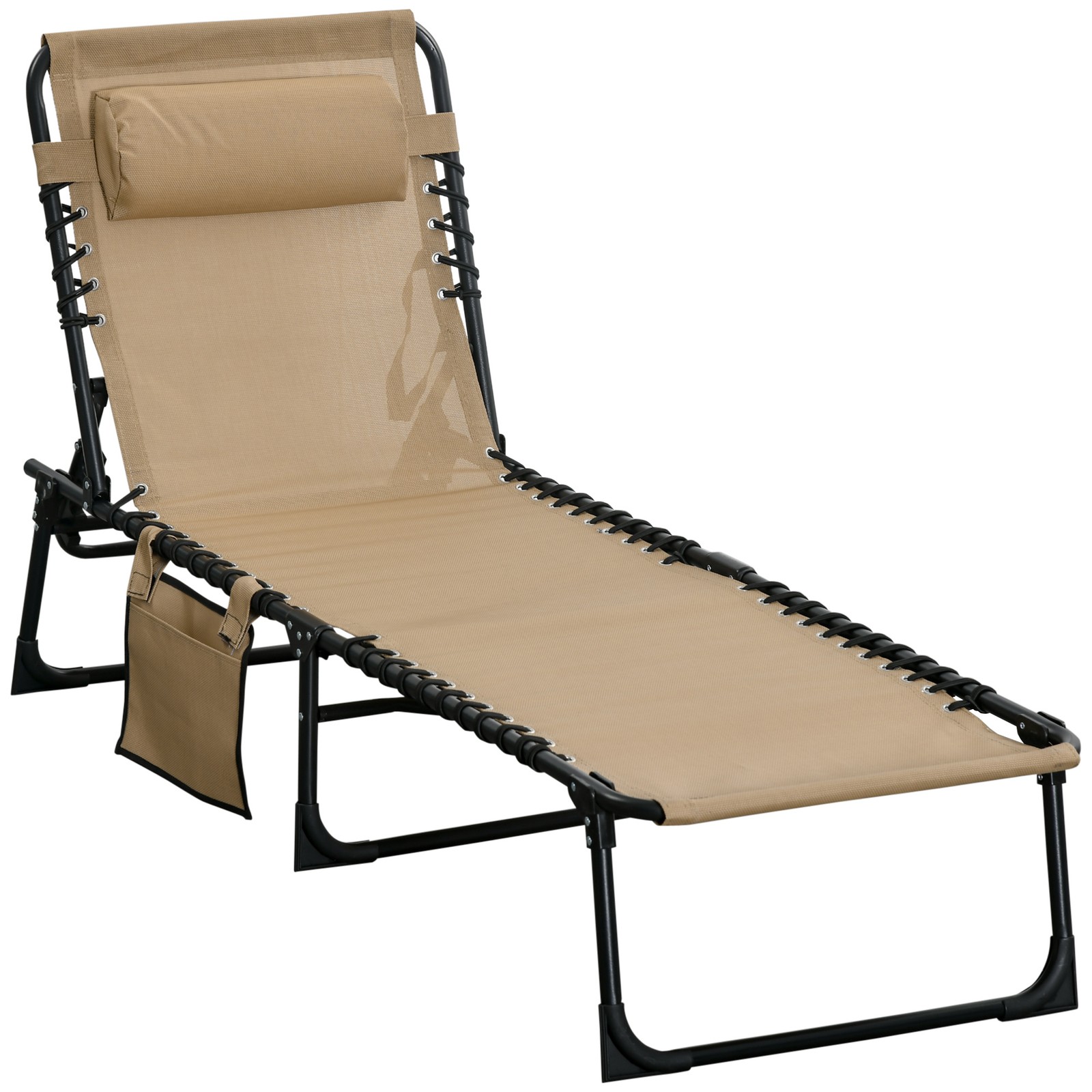 Outsunny Lounger Folding Reclining Camping Bed 5-position Adjustable Beige