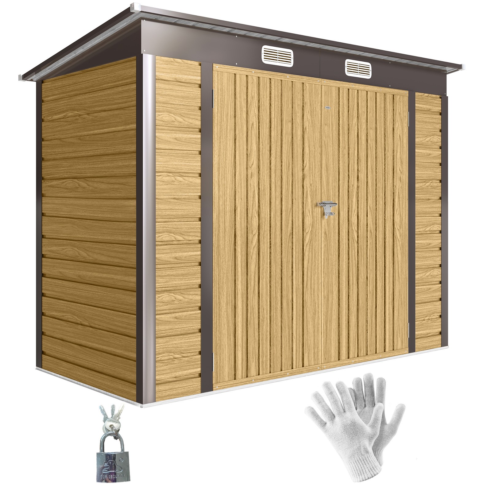 Outsunny 8 x 4FT Metal Garden Storage Shed with Double Doors, Oak