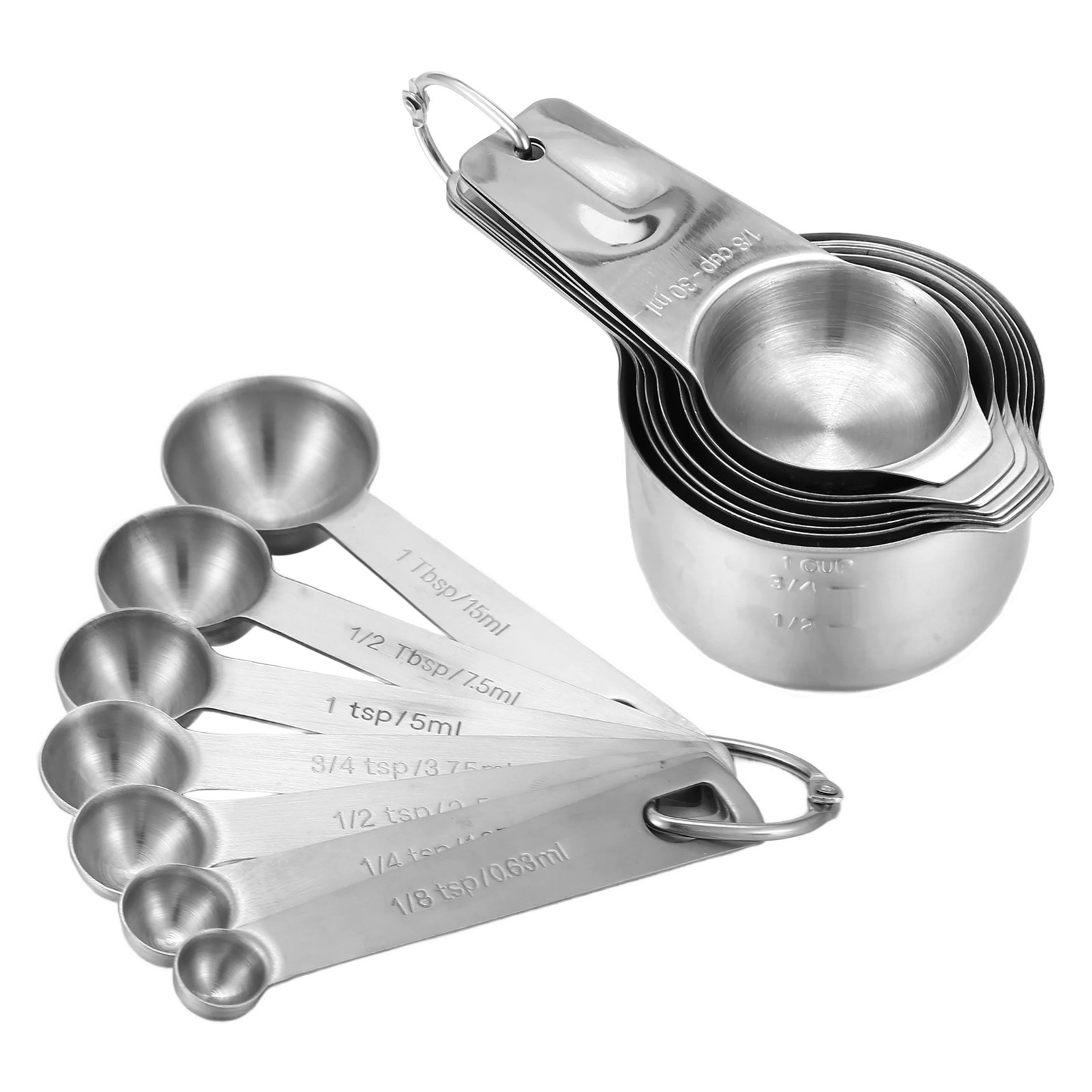 Stainless Steel Measuring Cups and Spoons Set of 14 Pieces,7 Nesting Cups7939