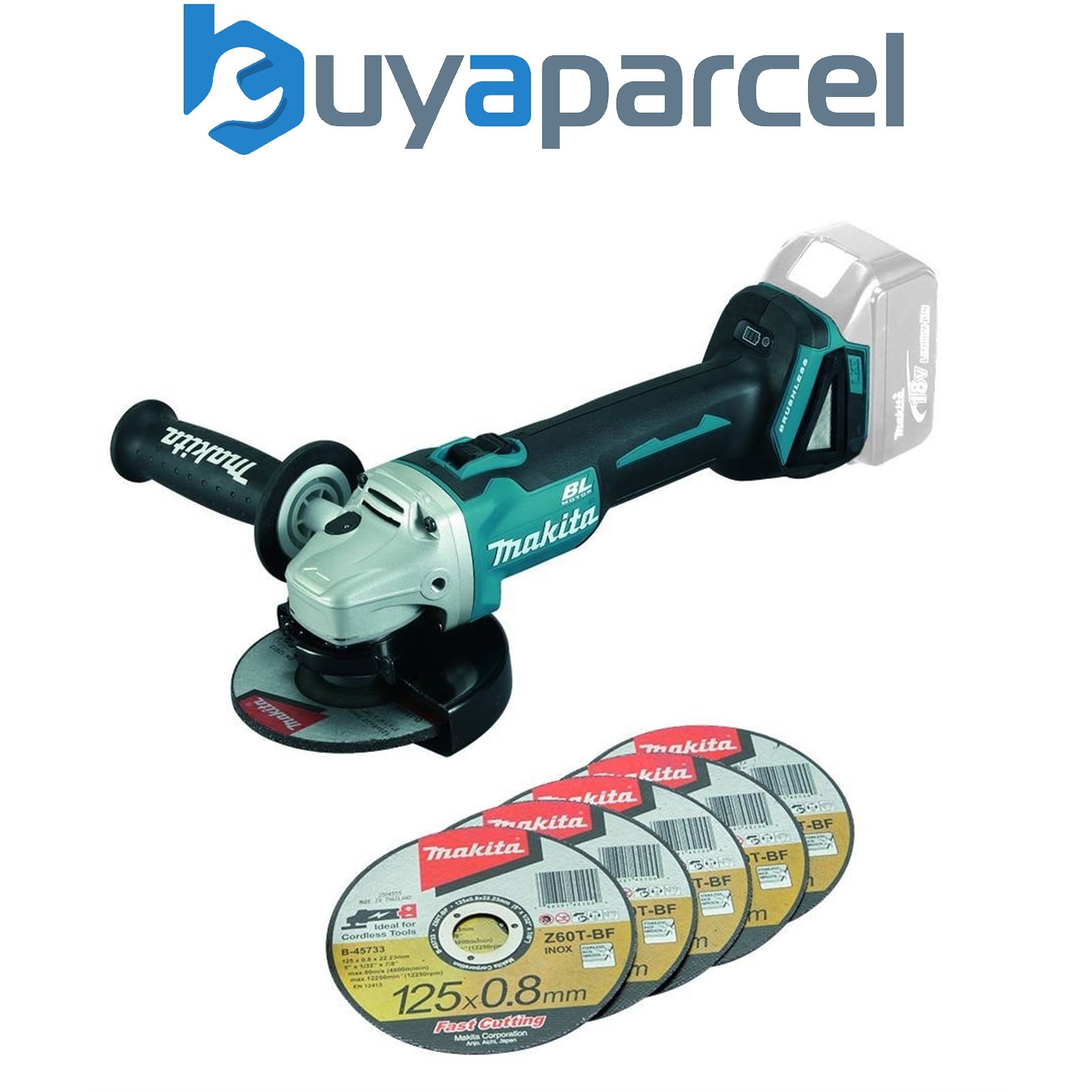 Makita DGA504Z 18v Cordless Brushless 125mm Angle Grinder Lithium Bare + 5 Discs