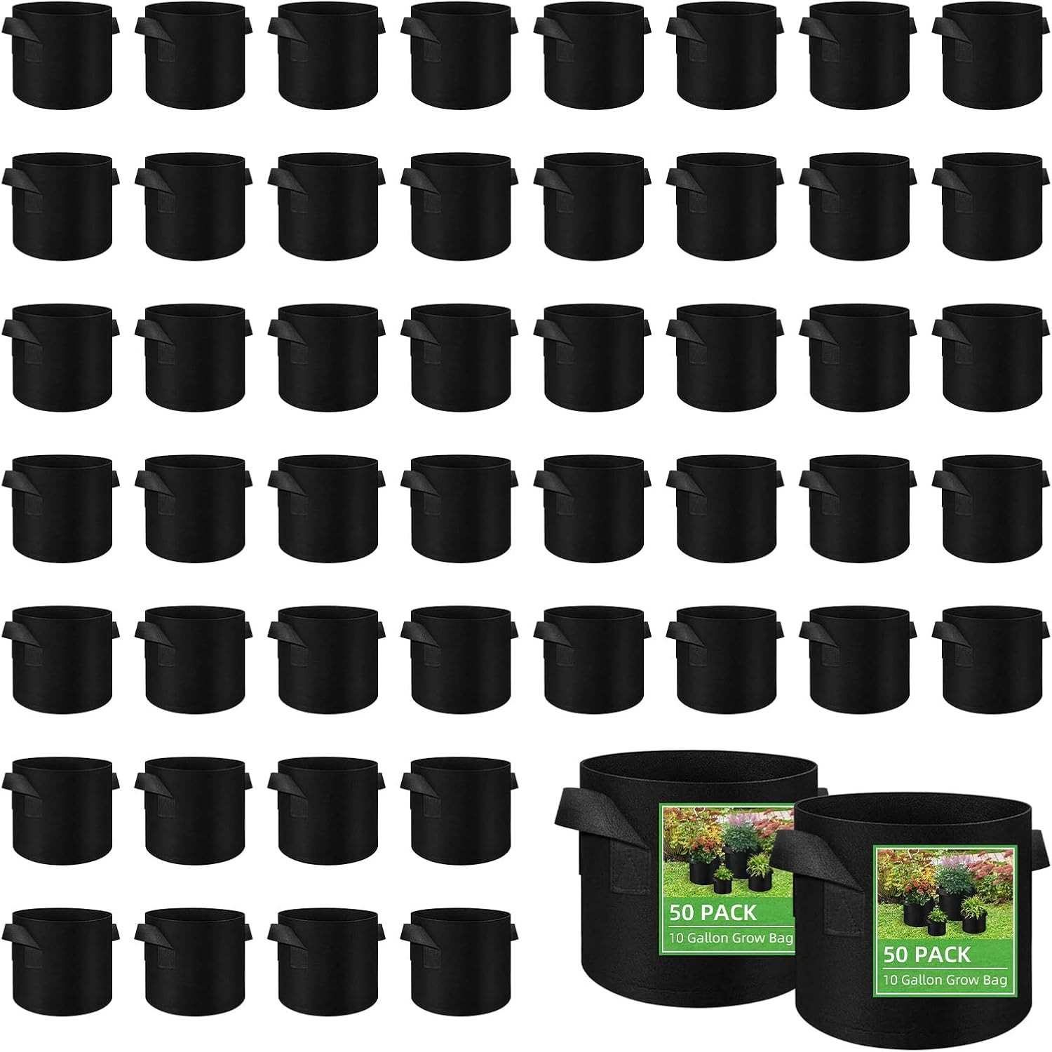 50 Pack Vegetable Grow Bags, Gardening Plant Growing Bags Breathable Non-woven