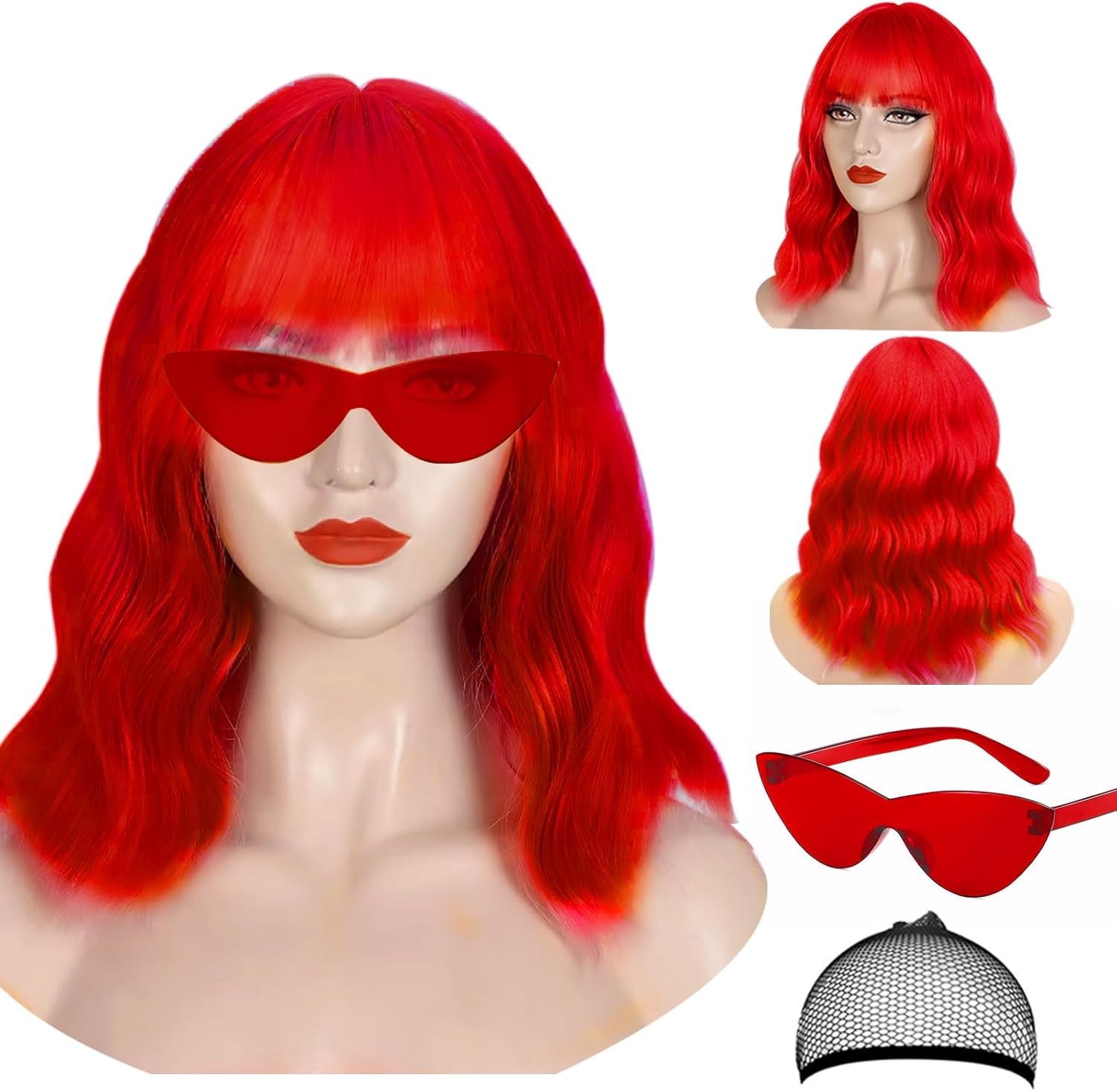 Short Wigs With Air Bangs Shoulder Length Women's Wig Curly Wavy Synthetic Hall