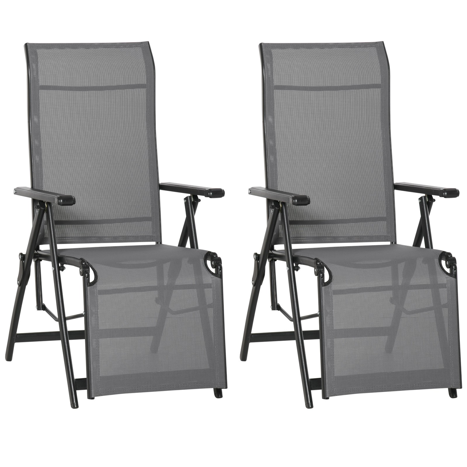 Outsunny Outdoor Sun Recliner Loungers with Adjustable Footrest, Grey