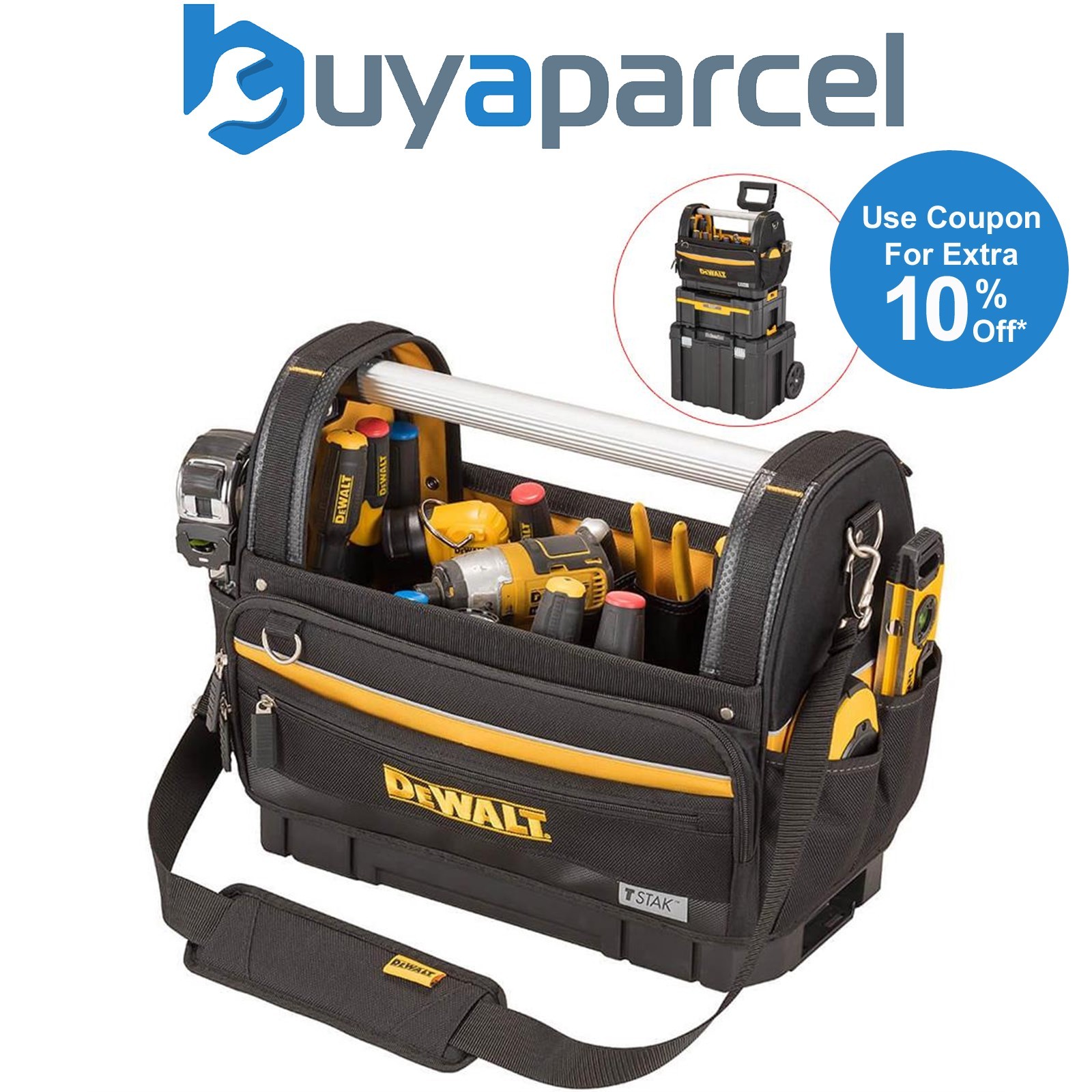 Dewalt Tstak Bottom Large Pro Open Mouth Tote Bag 18" Hand Power Tool Toolbag