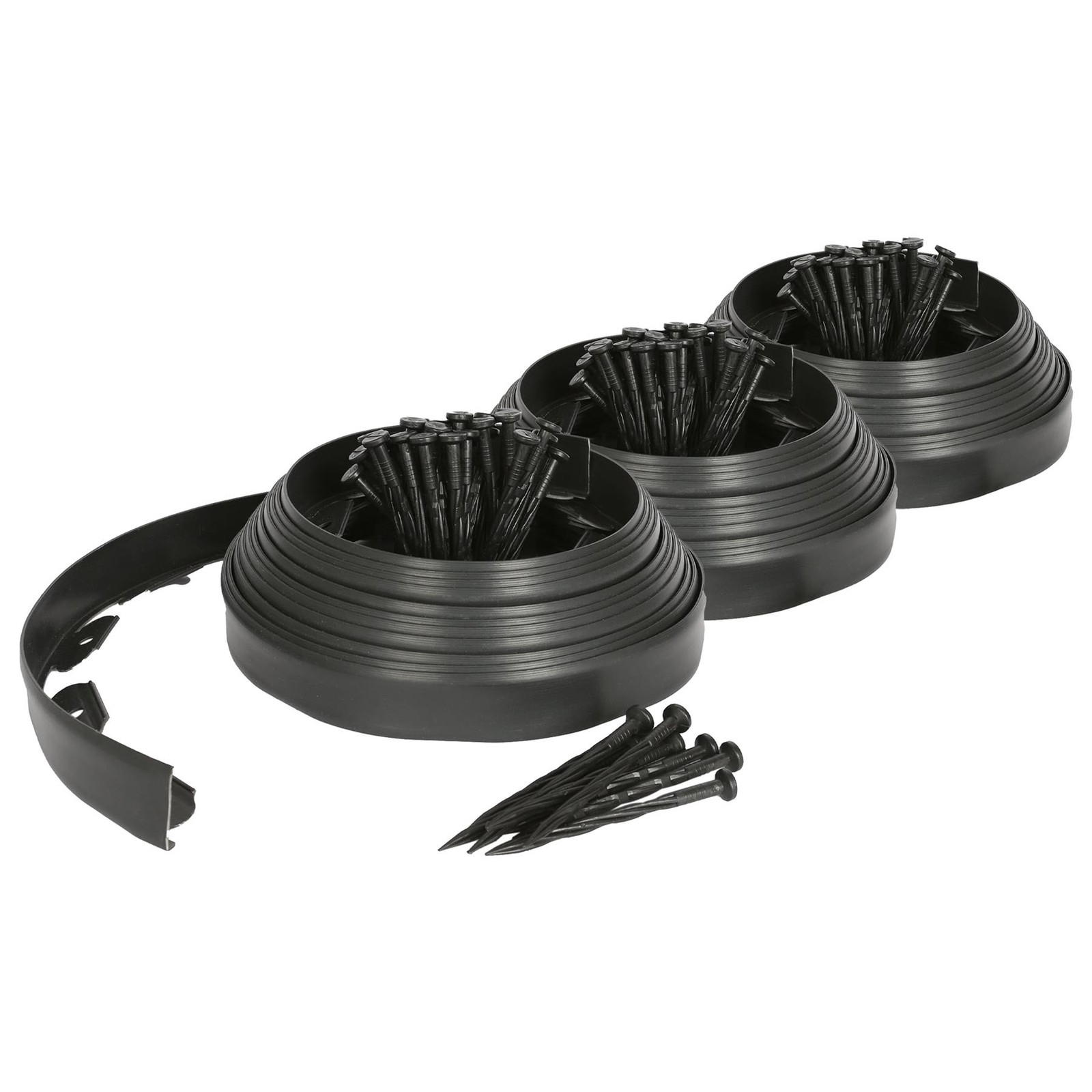 3x Flexible Plastic Lawn & Path Edging 30m x 4cm Black Garden Grass Edge Border