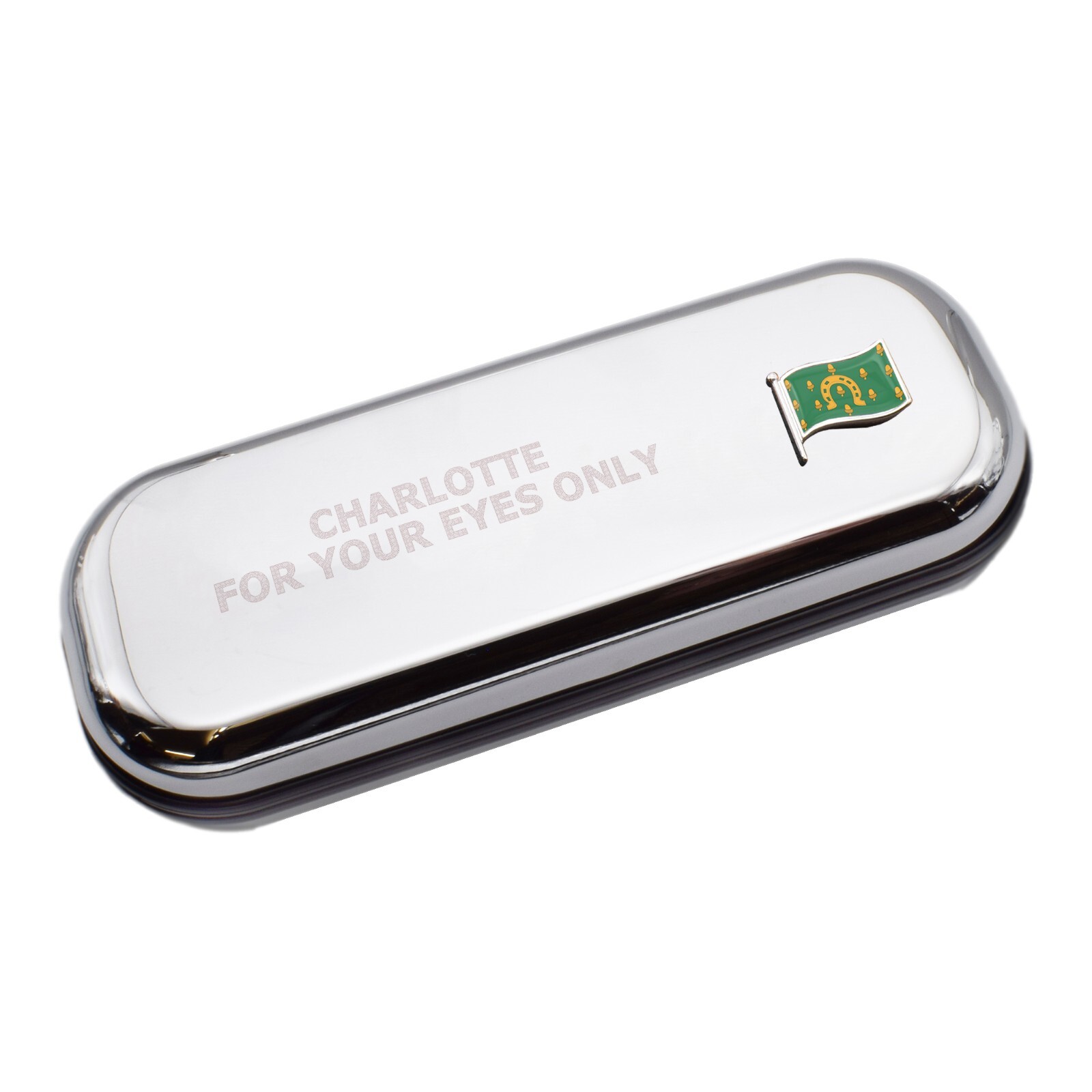 Rutland Wave Flag & Engraved With Message Chromed Glasses Case Box