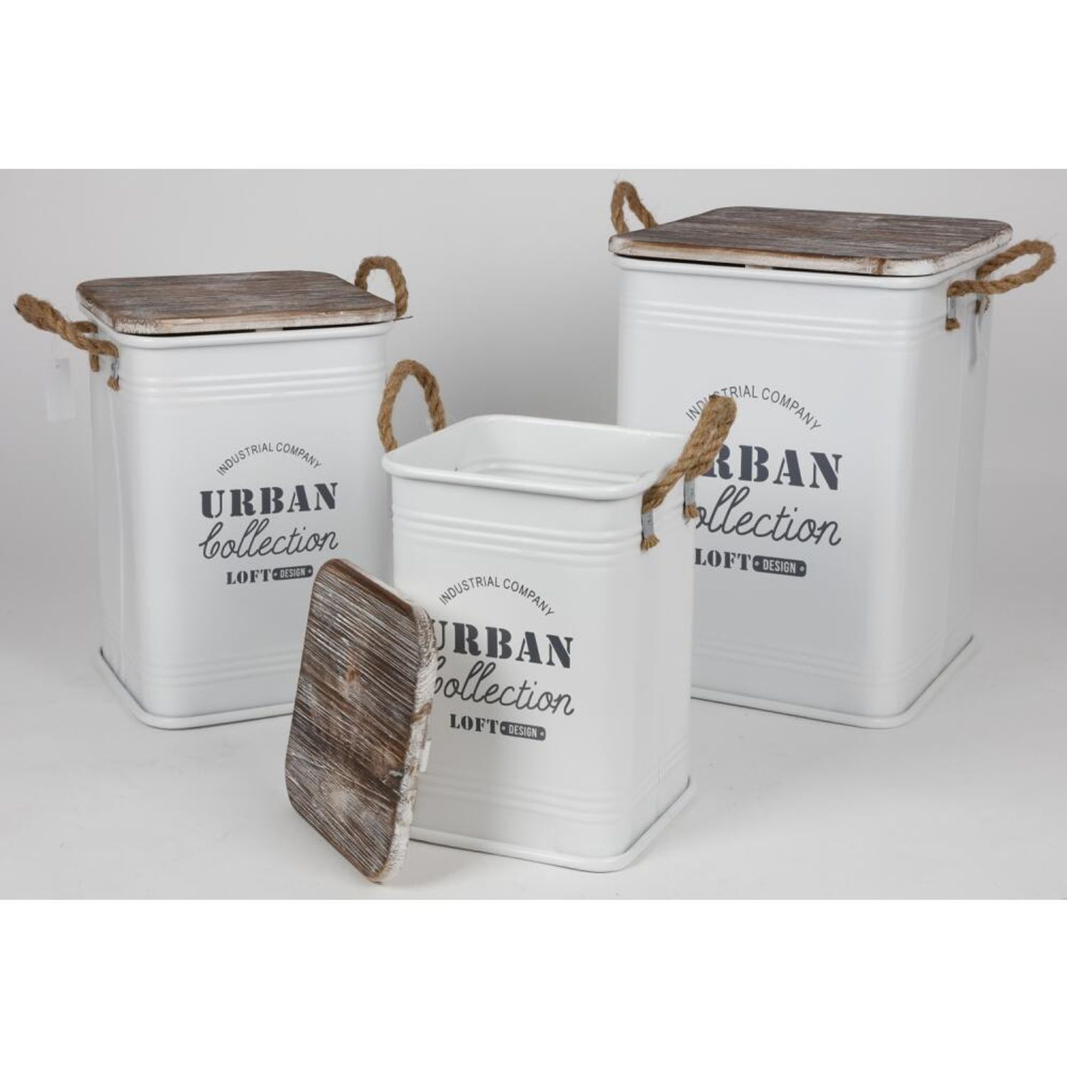 3-Piece Set Metal Storage Ottomans With Lids Decoration Box For Guests Garden