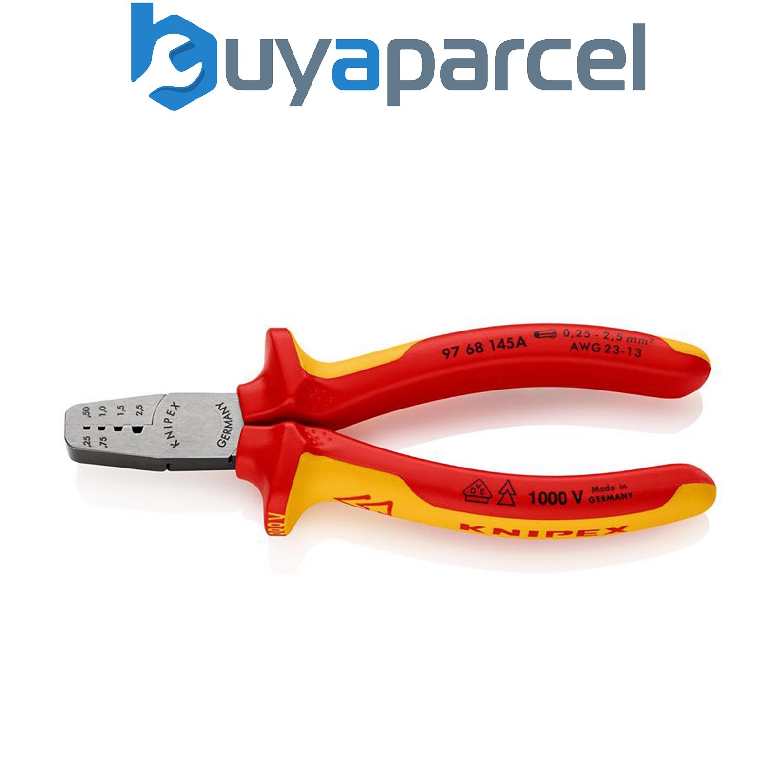 Draper 34651 KNIPEX 97 68 145 A VDE Crimping Pliers for Wire Ferrules, 145mm