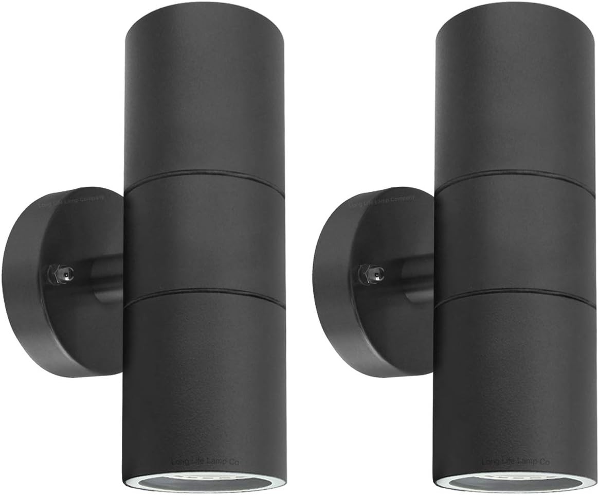 2 X Black Stainless Steel Double Outdoor Wall Light IP65 Up Down Garden Wall La