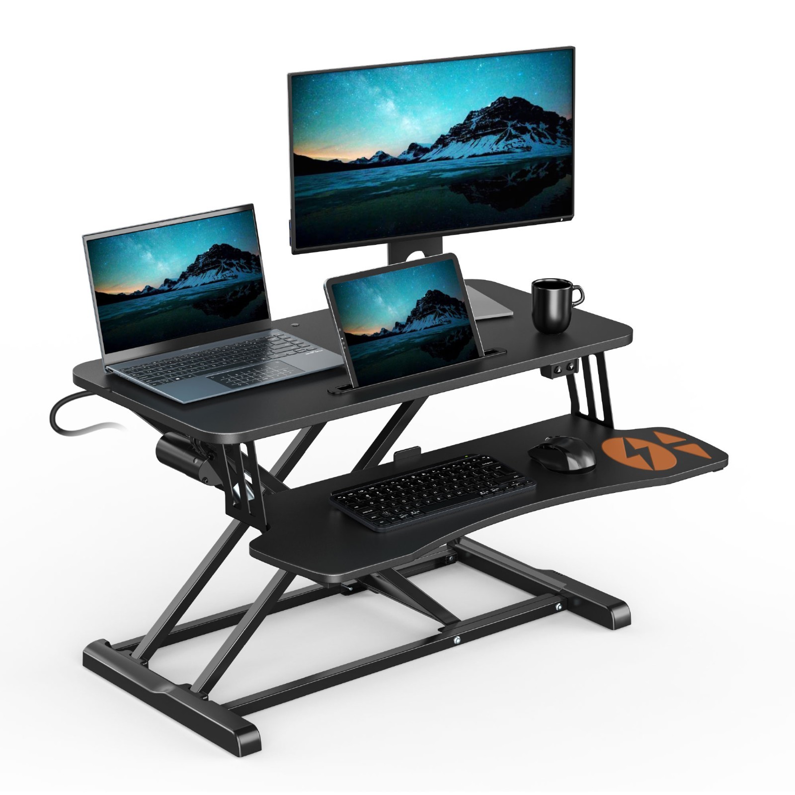 VonHaus Electric Standing Desk Converter, Height Adjustable Two Tier Workstation