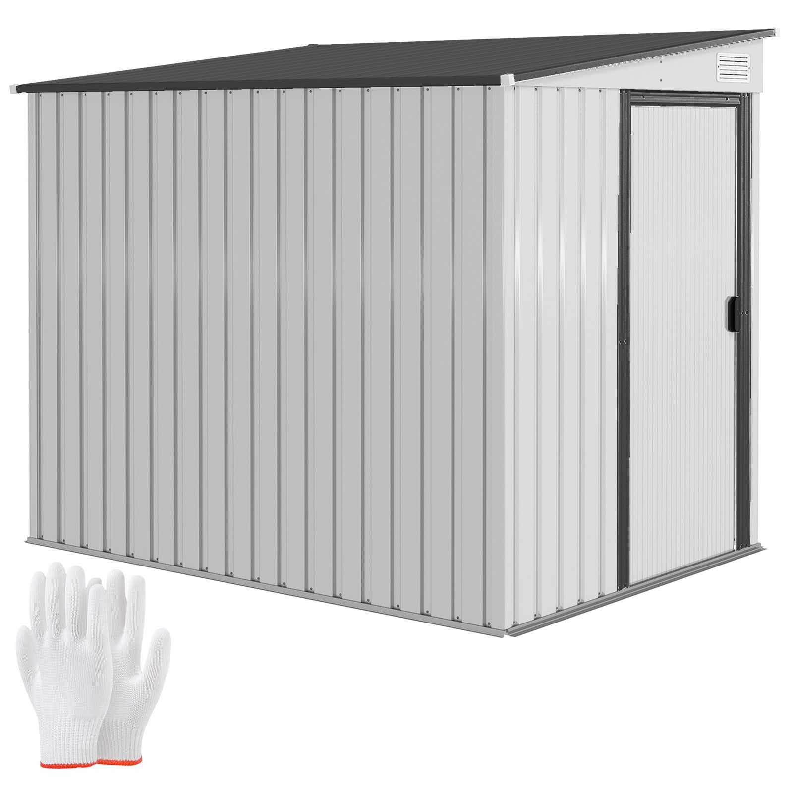 Outsunny 7 x 5FT Garden Shed w/ Foundation Lean to Metal Tool Shed White