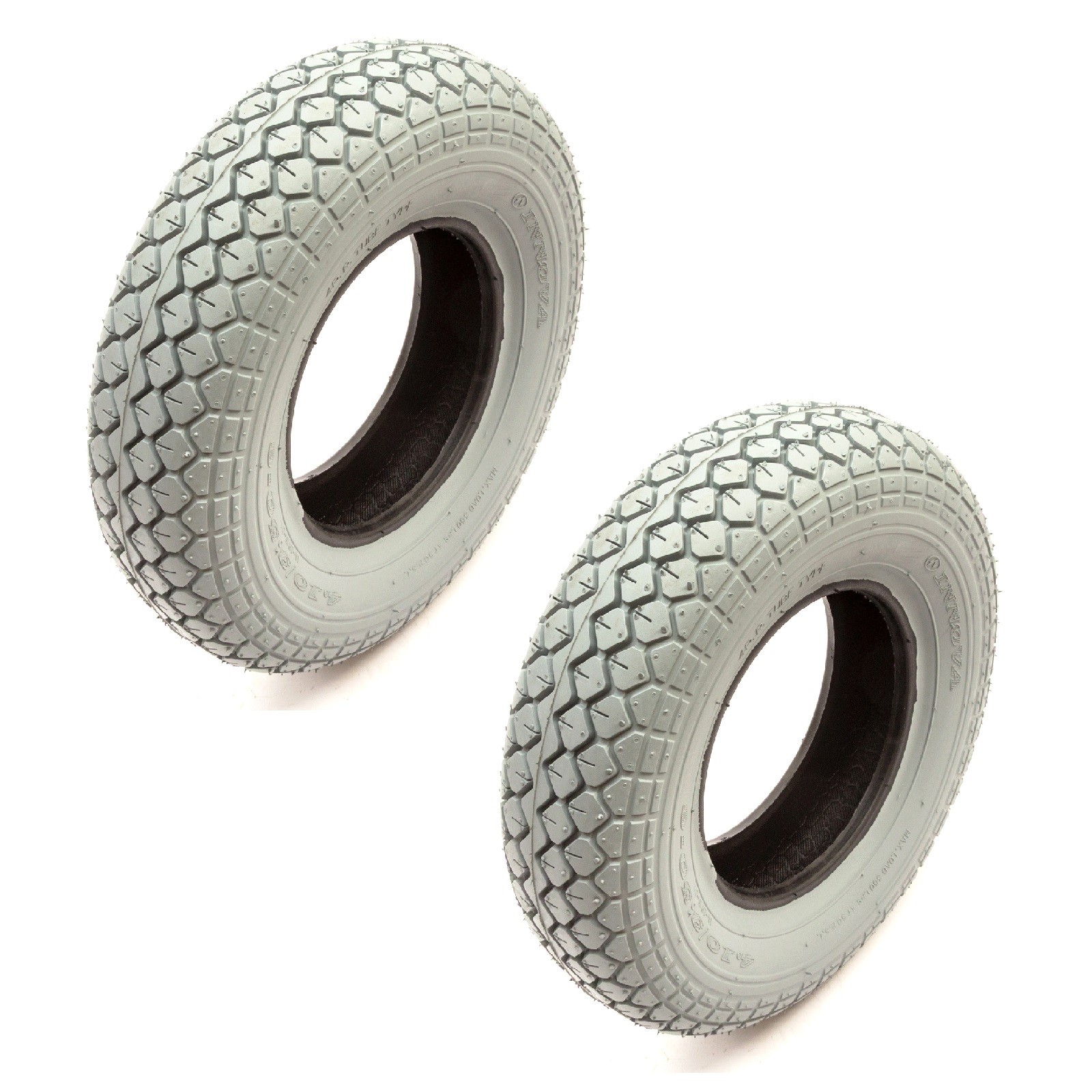 2x 12 Inch Mobility Scooter 4.10/3.50-6 Tyre Size Grey Block Tread Wheel 4 Ply