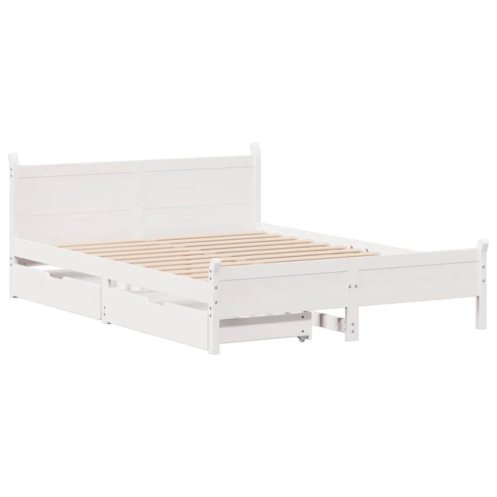 Bed Frame without Mattress White 150x200 cm King Size Solid Wood Pine vidaXL