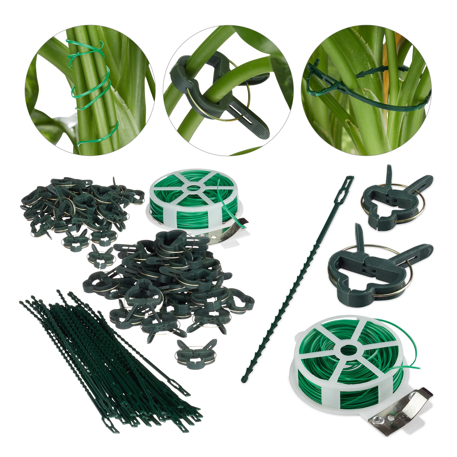 Plant Growing Supports, 110-Piece Set, Plant Ties, Garden Clips & Wire
