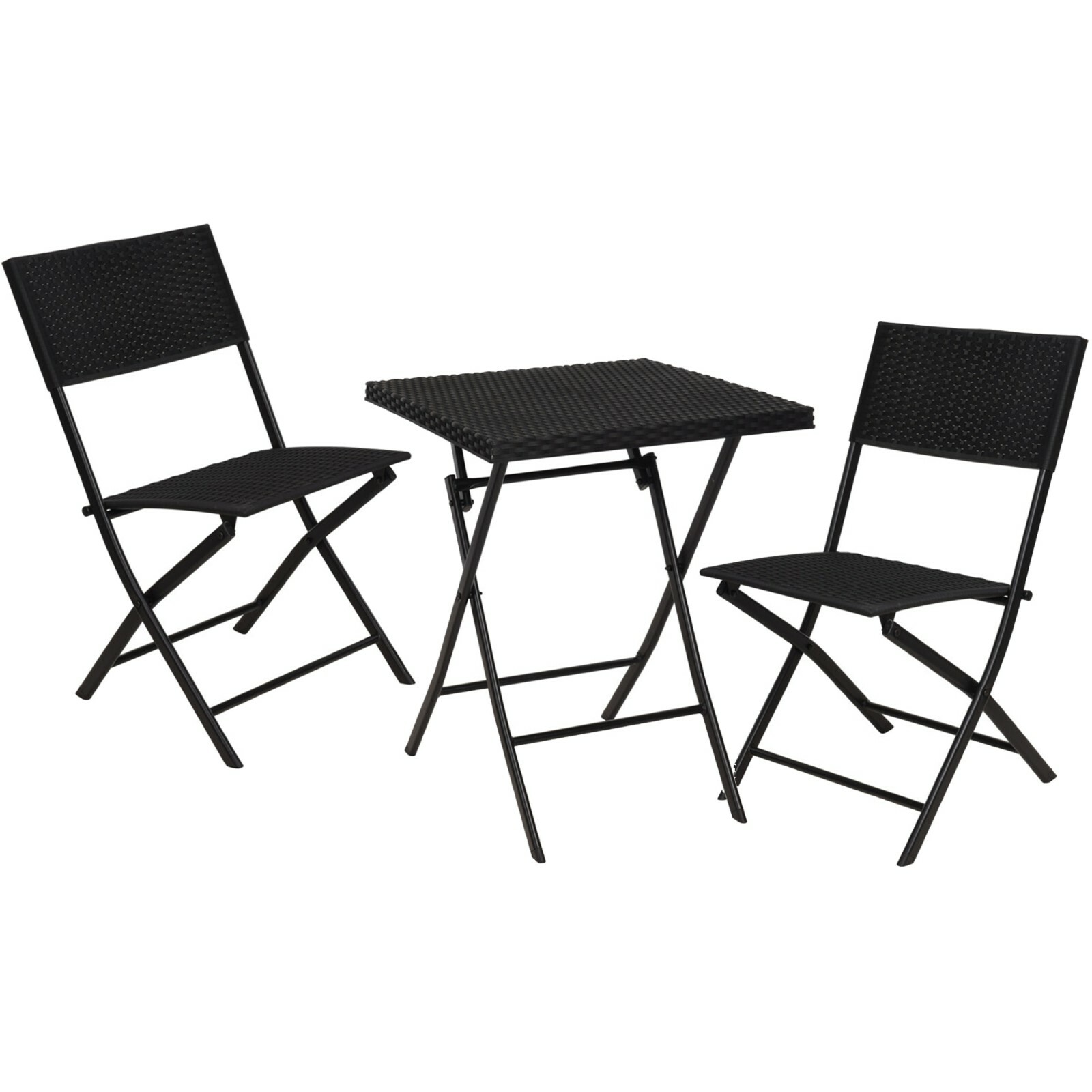 3 Pcs Outside Garden Furniture Rattan Design Foldable Table & Chairs Bistro Set