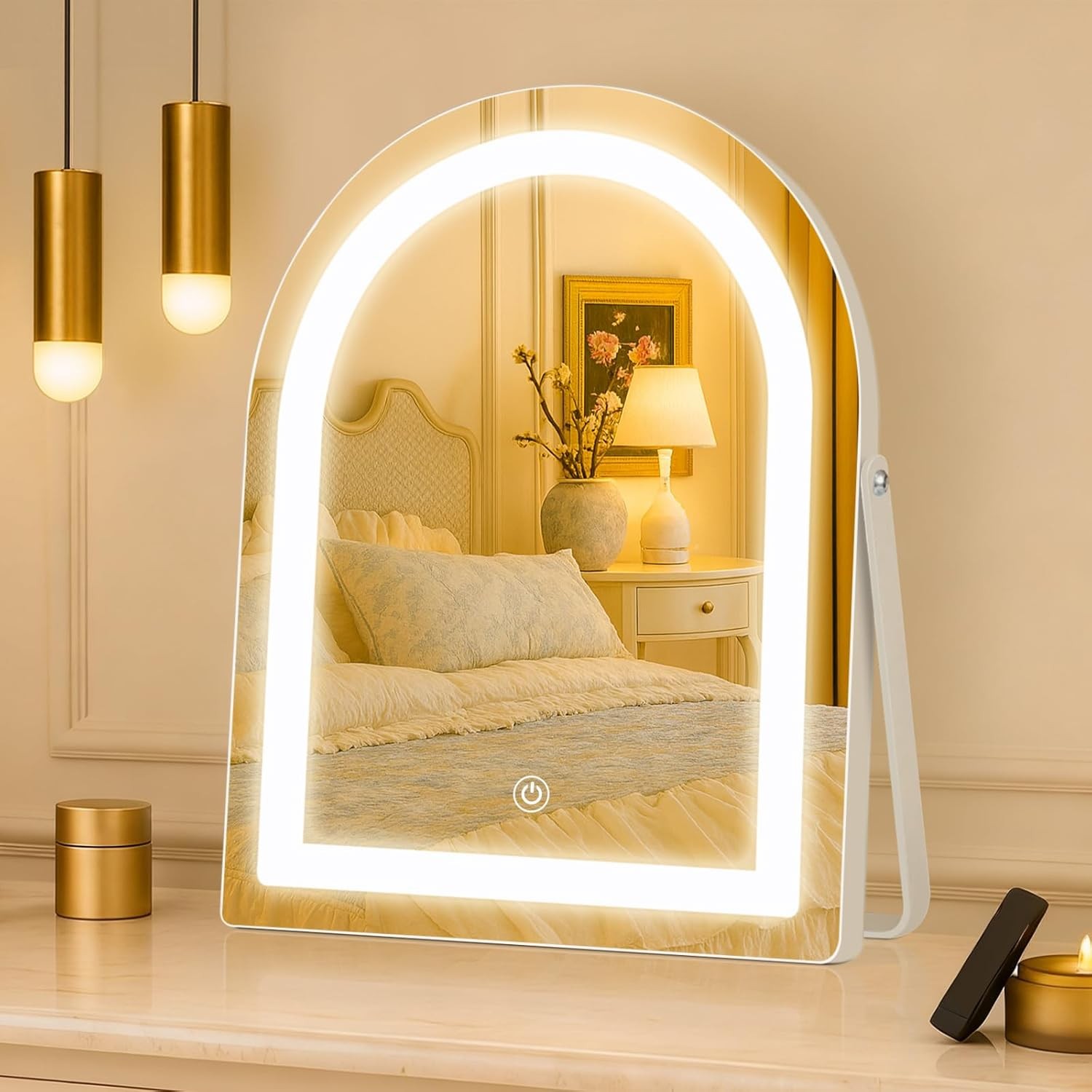 Arched Vanity Mirror with Lights, 30x25cm, 3 Color Light, Touch Switch Adjustab