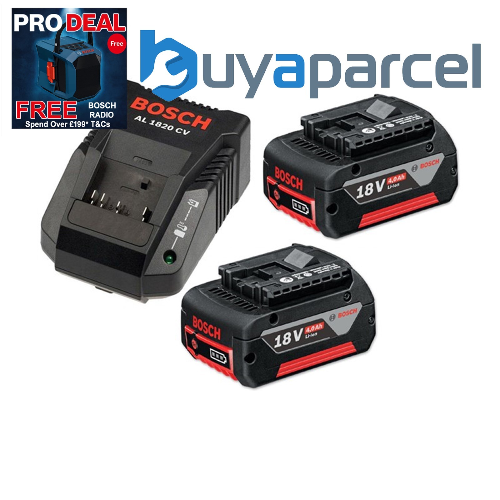 Bosch 18v Battery Starter Set 2 x 4.0Ah Lithium Batteries + AL1820 Charger
