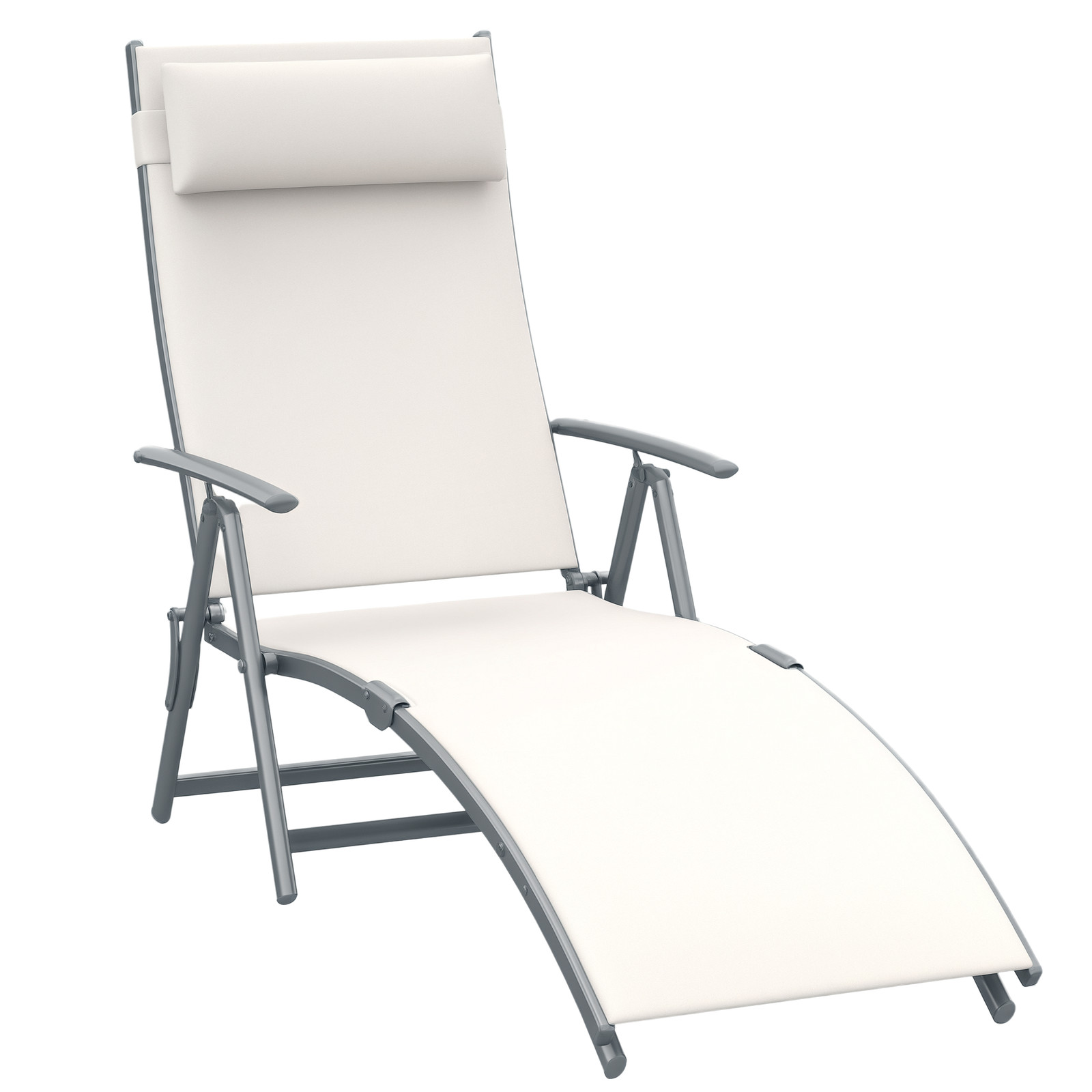 Outsunny Sun Lounger Recliner Foldable 7 Levels Texteline Cream White