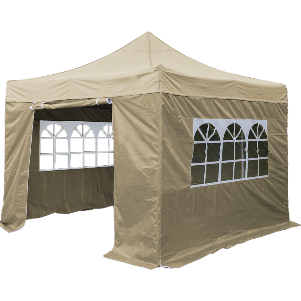 3x3m Pop-Up Gazebo & Side Walls Set BEIGE - Strong Outdoor Garden Pavillion Tent