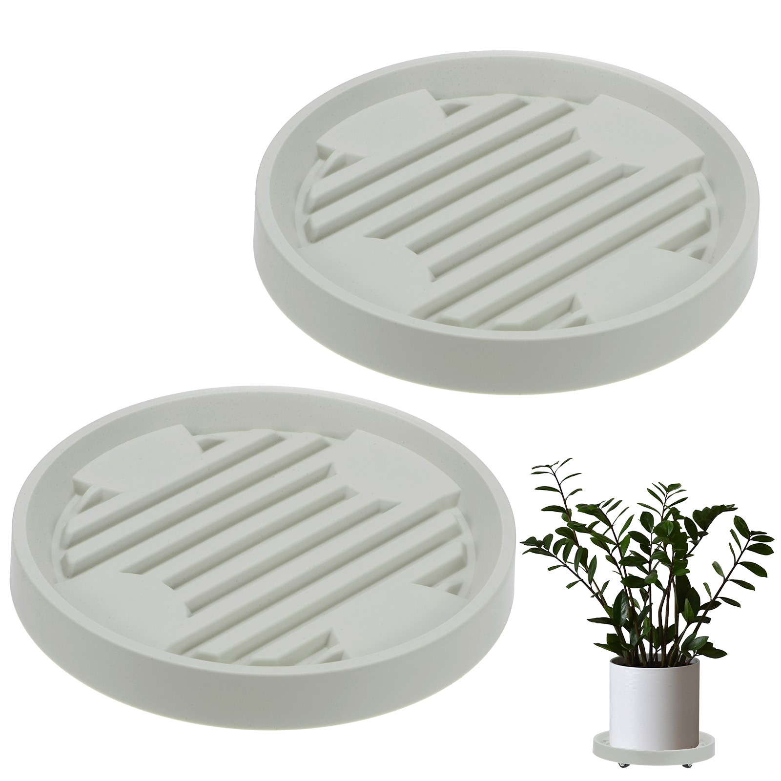 2Pcs Plant Stand with Wheels, 8.7 Inch Round Indoor Planter Mover Trolley Beige