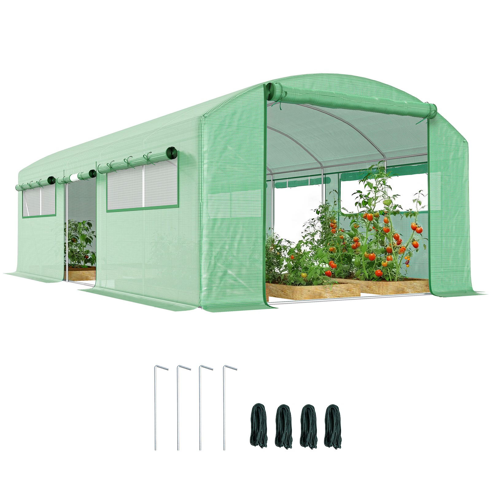 Outsunny Polytunnel Greenhouse with 3 Roll-up Doors, 6 x 3 x 2m, Green
