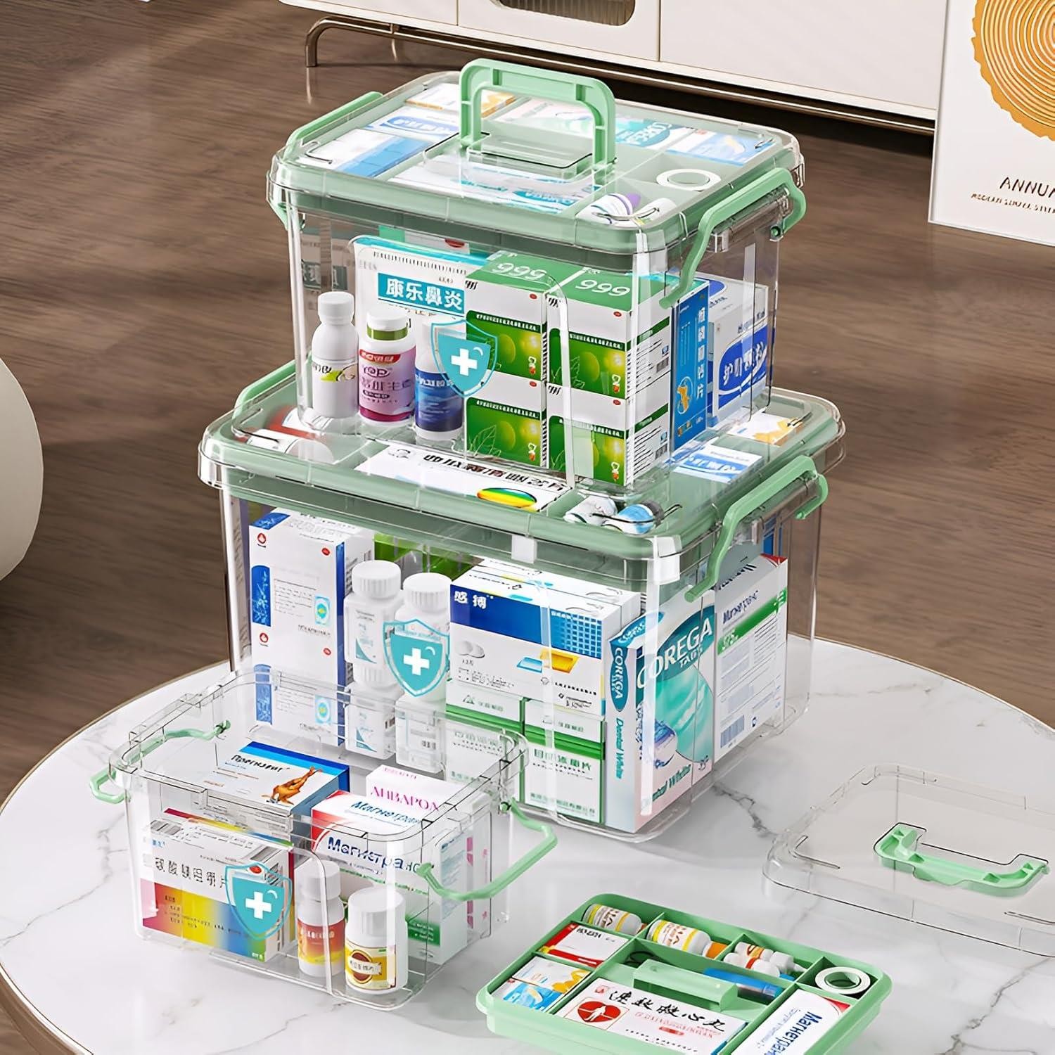 Set of 3 Medicine Storage Box Portable Medication Storage Small-Large Capacity