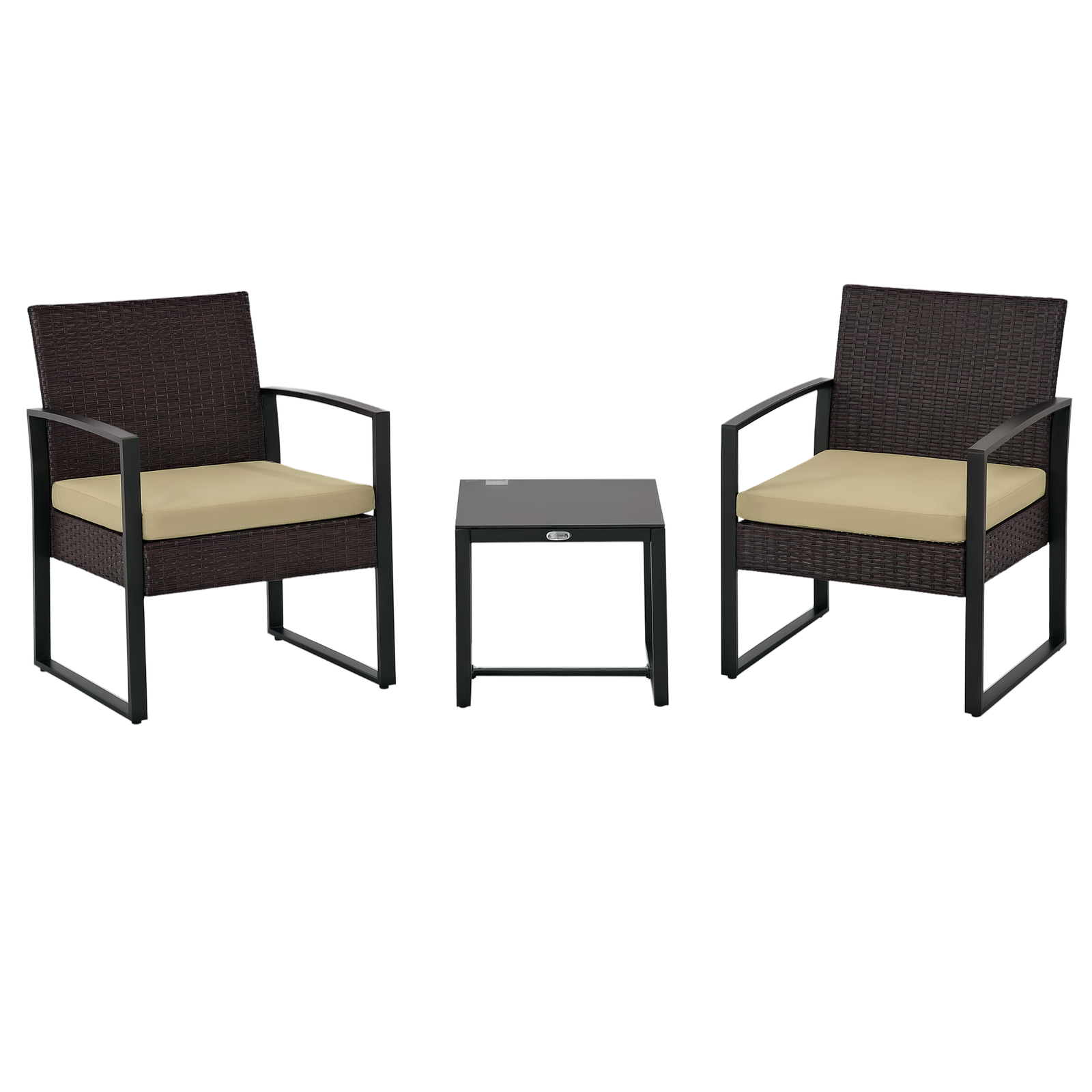 Outsunny 3 Pieces Rattan Patio Bistro Set 2 Chairs Coffee Side Table Set