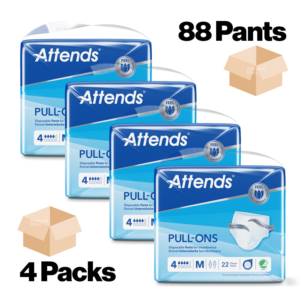 Adult Nappies Incontinence Pull up Pants ATTENDS 4M MEDIUM 4 PACKS OF 22