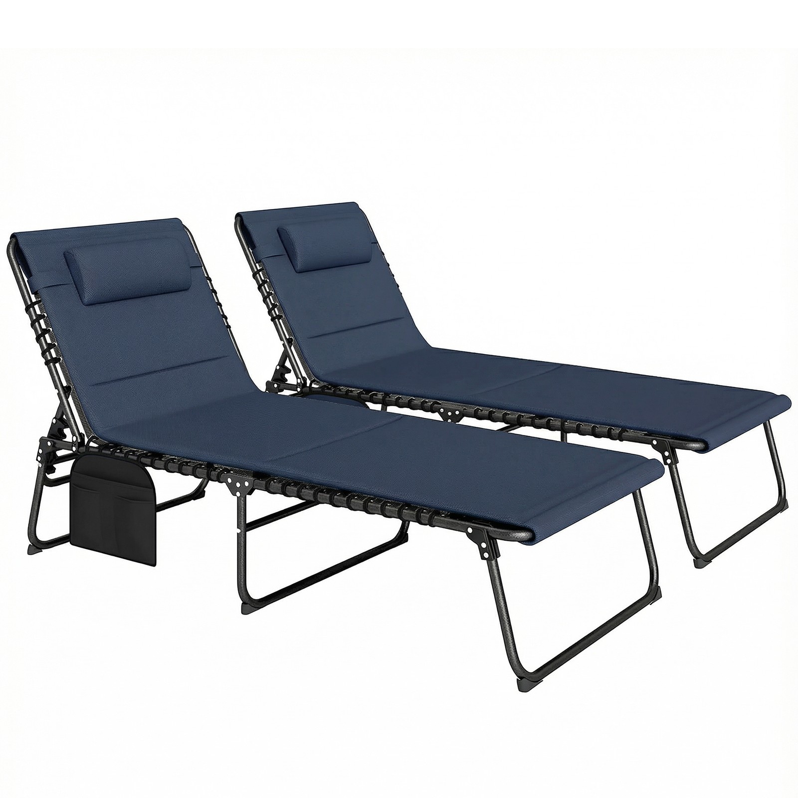 Outsunny Folding Sun Loungers Set of 2, Reclining Sun Bed, Dark Blue