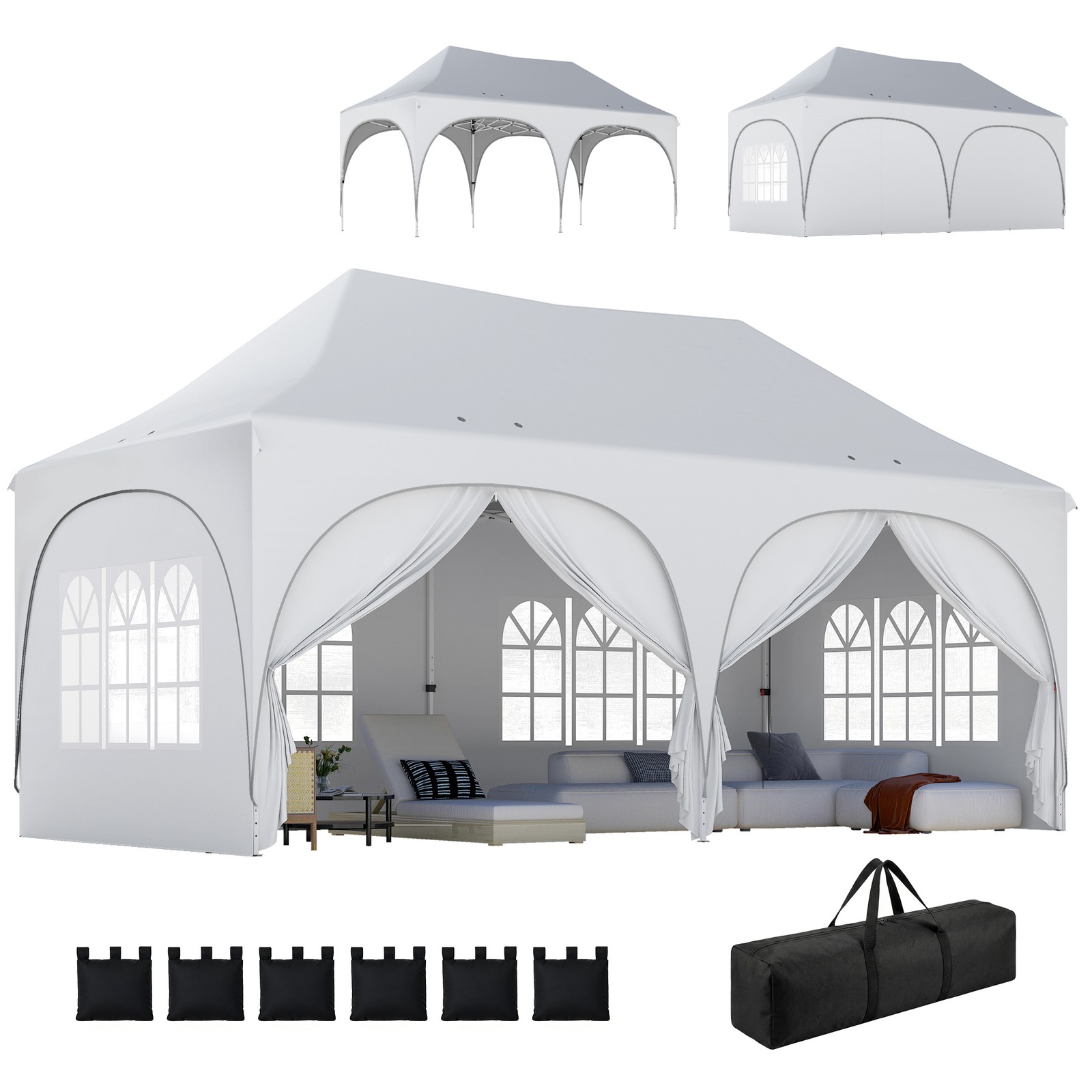 Outsunny 3 x 6m Pop Up Gazebo with Sides, Peak Top Garden Party Tent Marquee