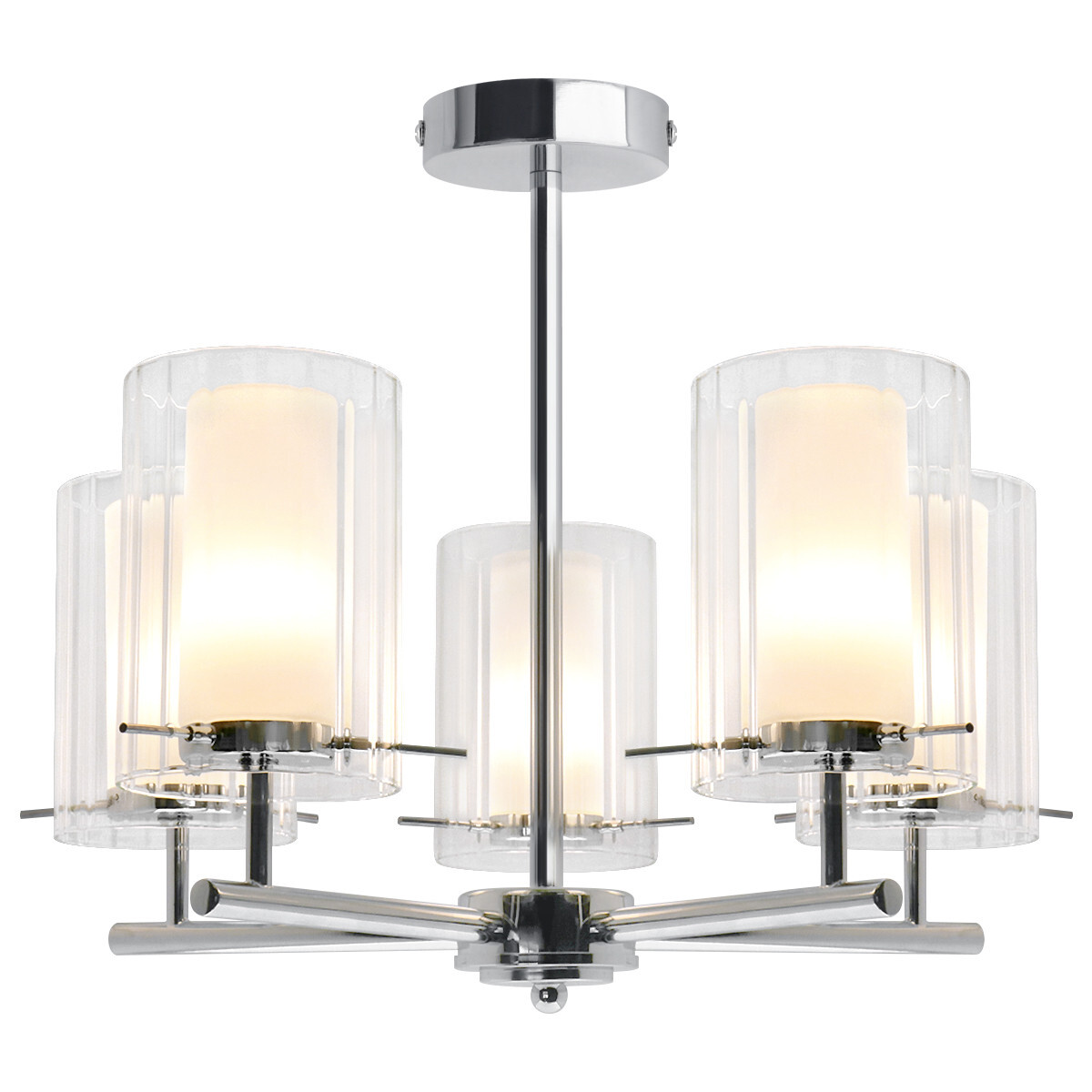 5 Lights Chrome Ceiling Light Semi Flush Glass Shade Lantern Chandelier K415