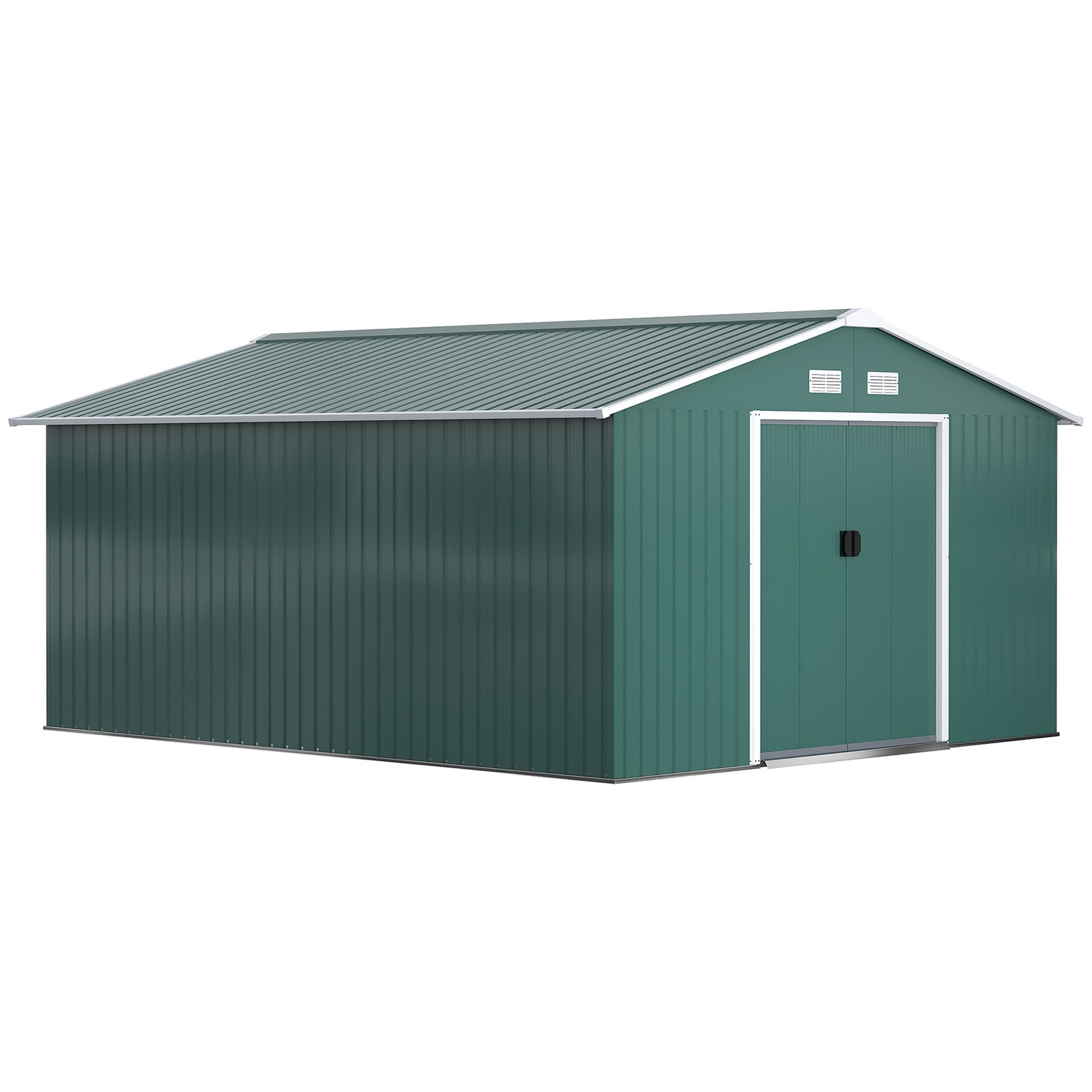 Outsunny 13 x 11ft Garden Shed Storage with Foundation Kit and Vents, Green
