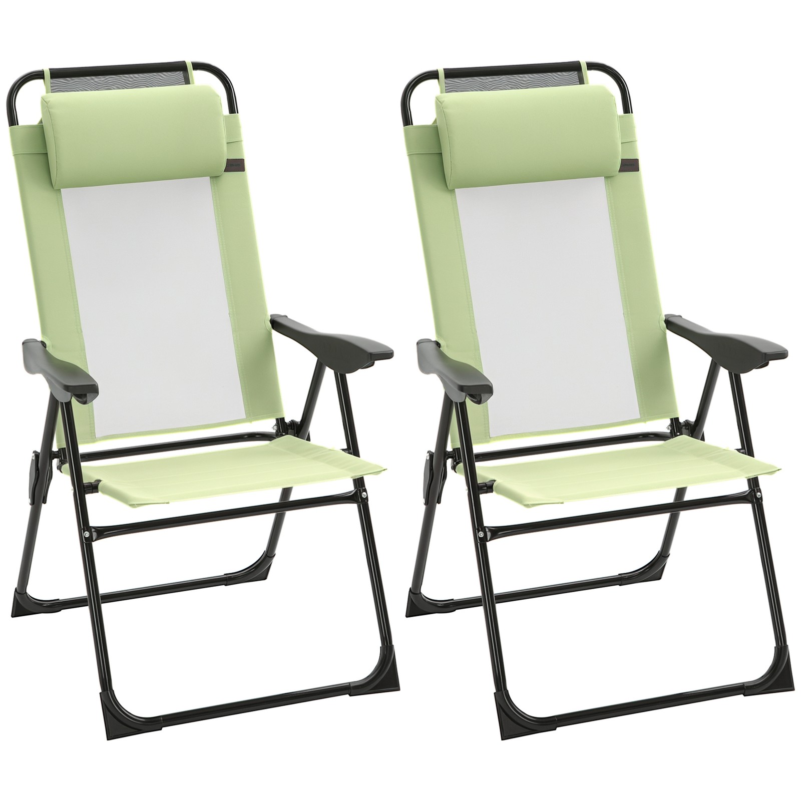 Outsunny Garden Chairs Set of 2 Folding Camping Chair Recliners, Green